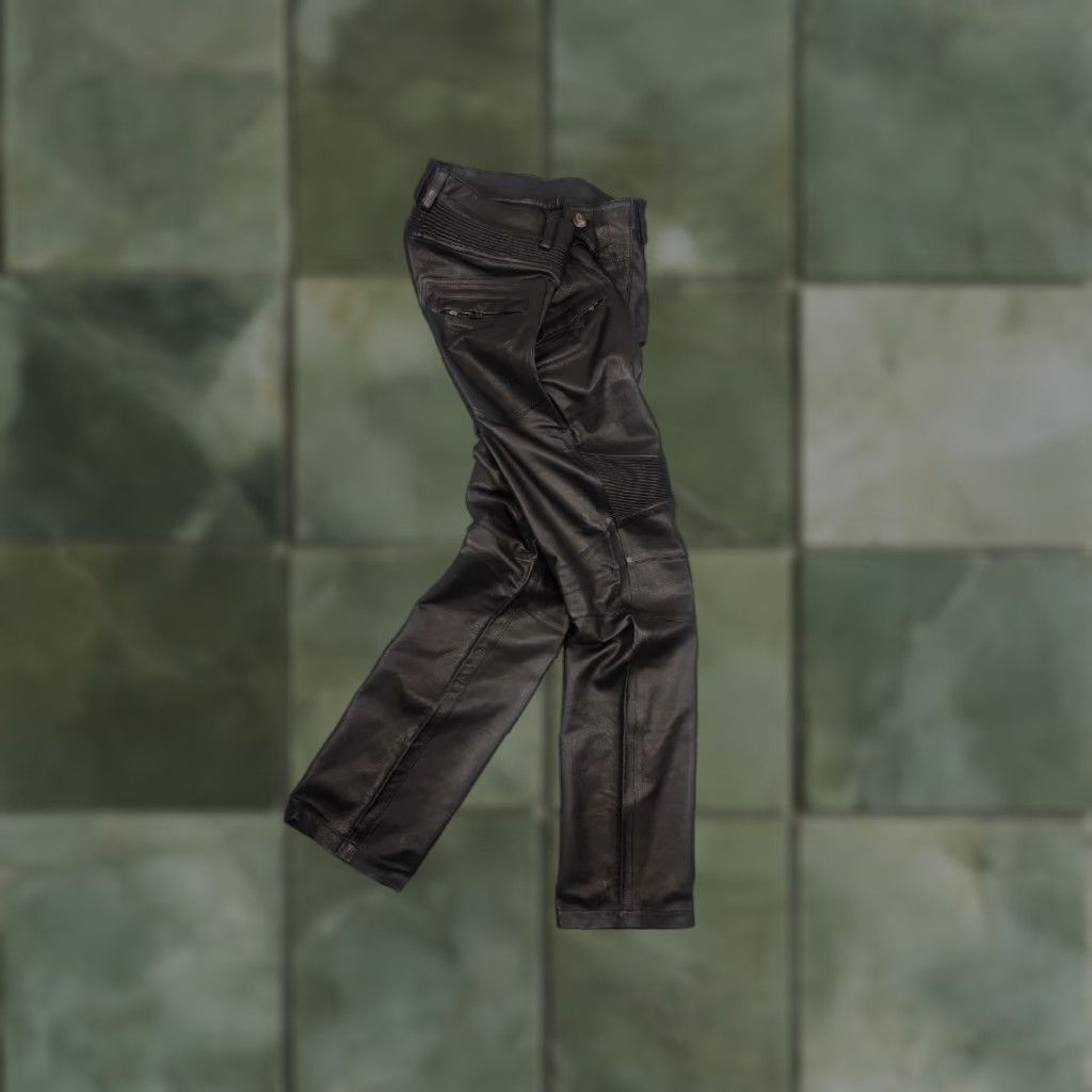 Balmain Gardeur Design Perfect men's Leather Pants Balmain Biker Style Straight Pants 32 Black Leather Size US 32 / EU 48 - 1 Thumbnail