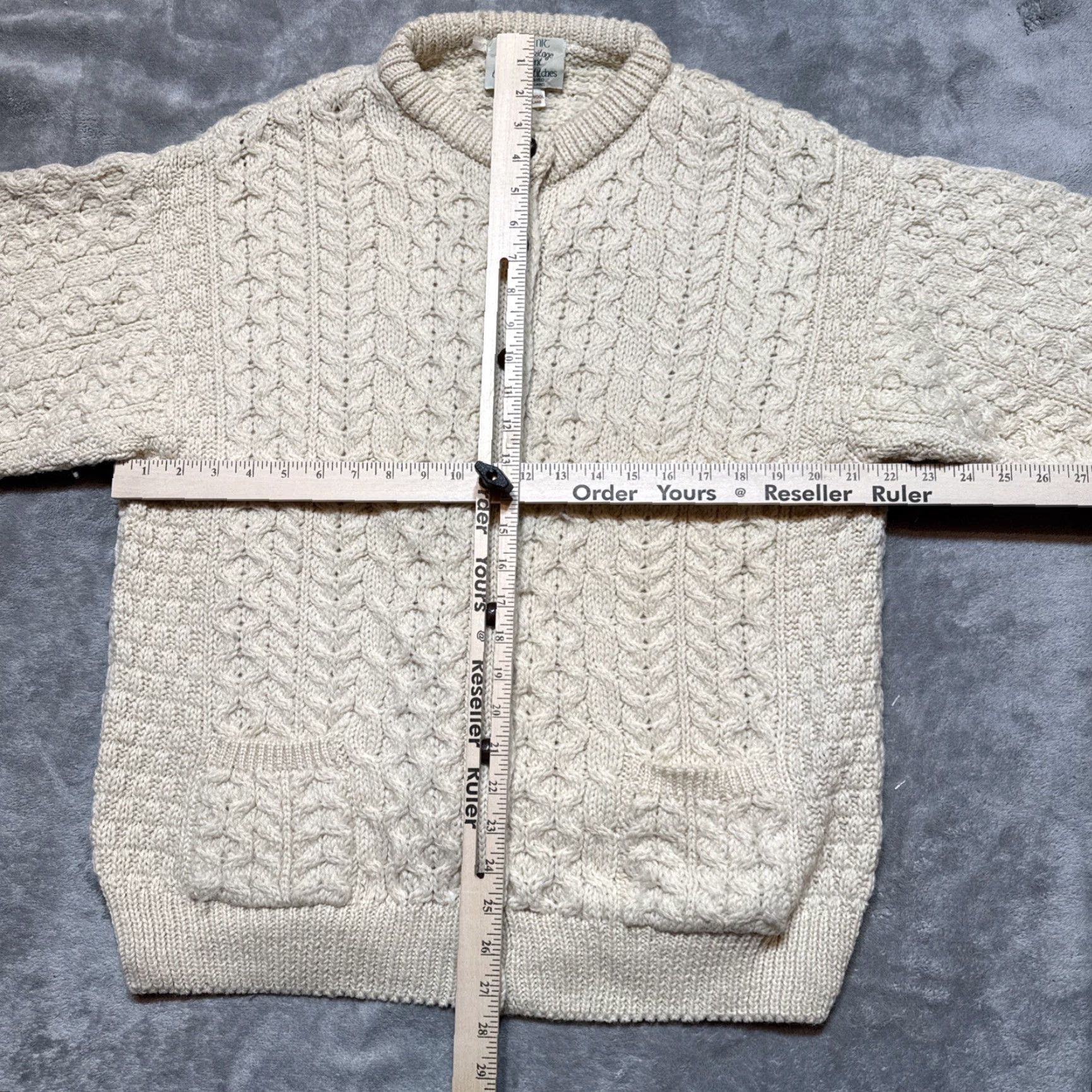 Vintage VINTAGE Claouknit Cardigan Wool Beige Cream Large Women's Cable-Knit High Neck Raglan Sleeve Size L / US 10 / IT 46 - 5 Thumbnail