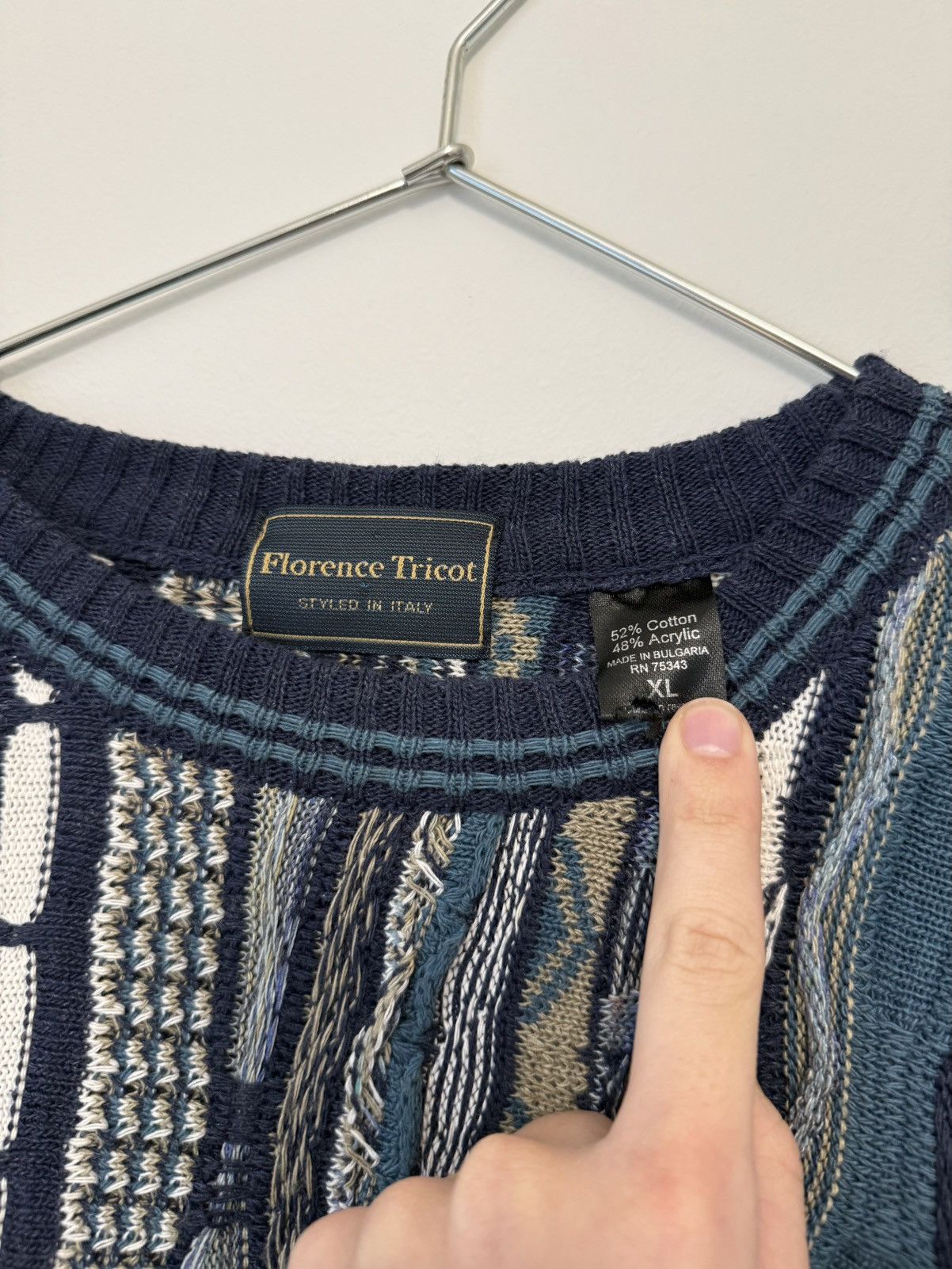 Vintage Vtg 1990s Florence Tricot Coogi Style 3D Knit Sweater Blue Size US XL / EU 56 / 4 - 5 Thumbnail