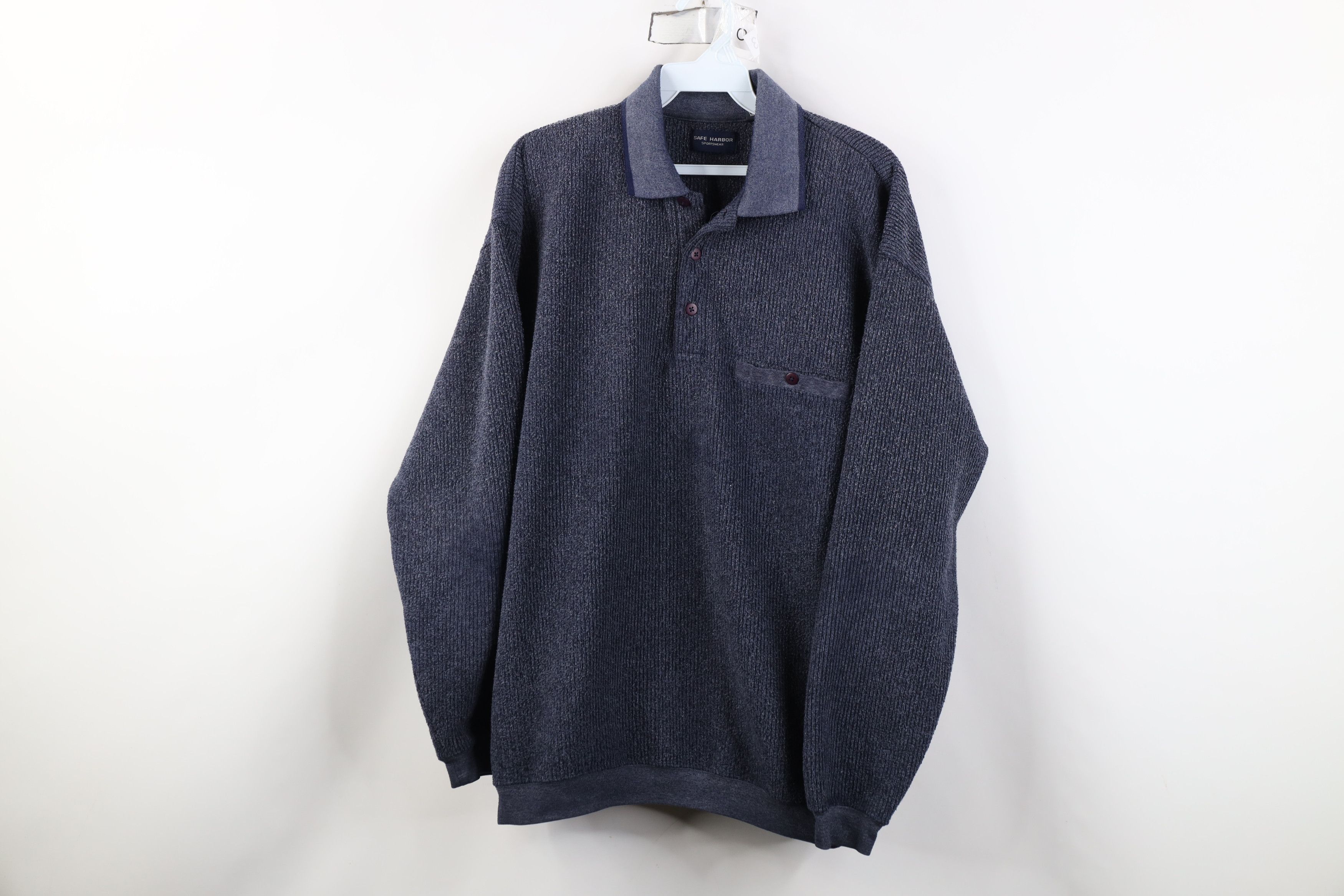 Vintage Vintage 90s Streetwear Knit Fleece Collared Sweatshirt Blue Size US M / EU 48-50 / 2 - 1 Thumbnail