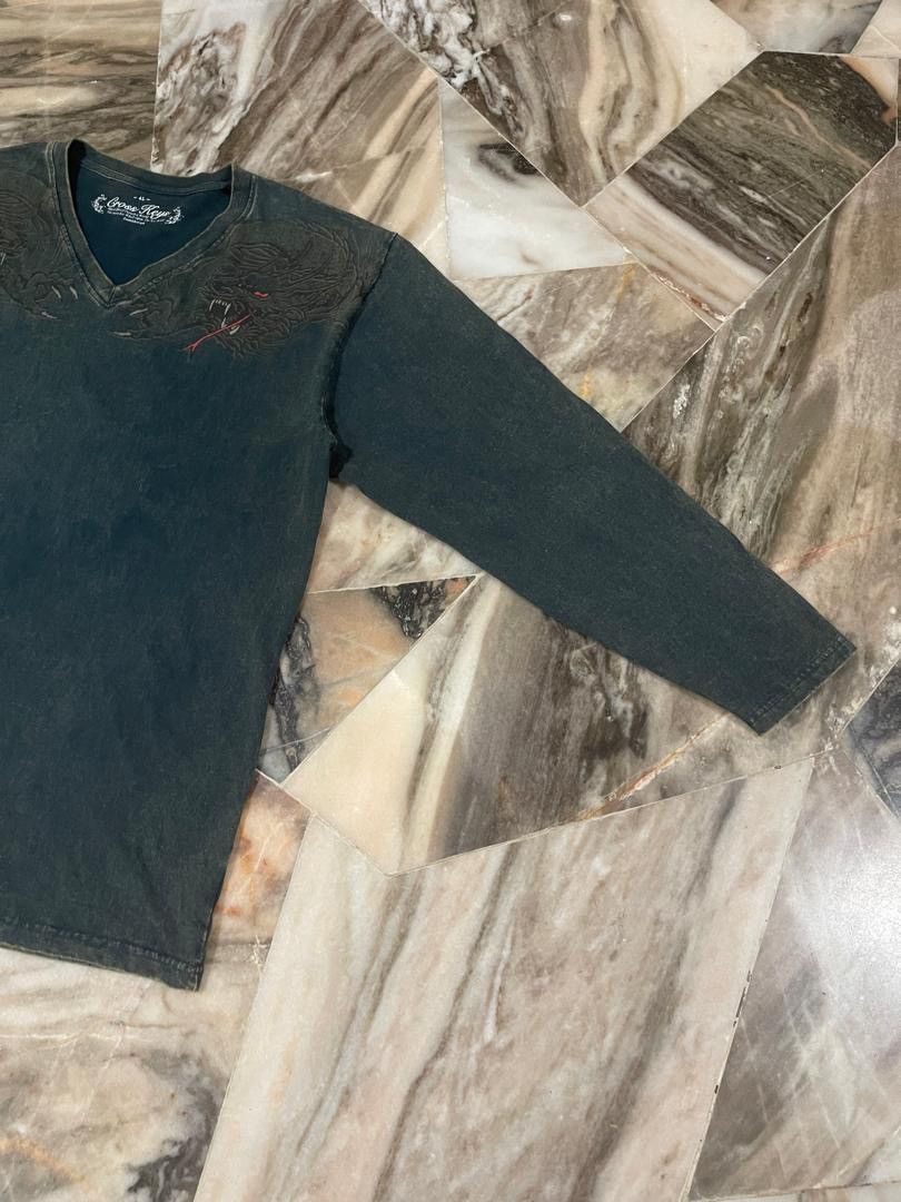 Japanese Brand Cross Keys Dragon Poem Long Sleeve Tee Shirt Size US L / EU 52-54 / 3 - 4 Thumbnail