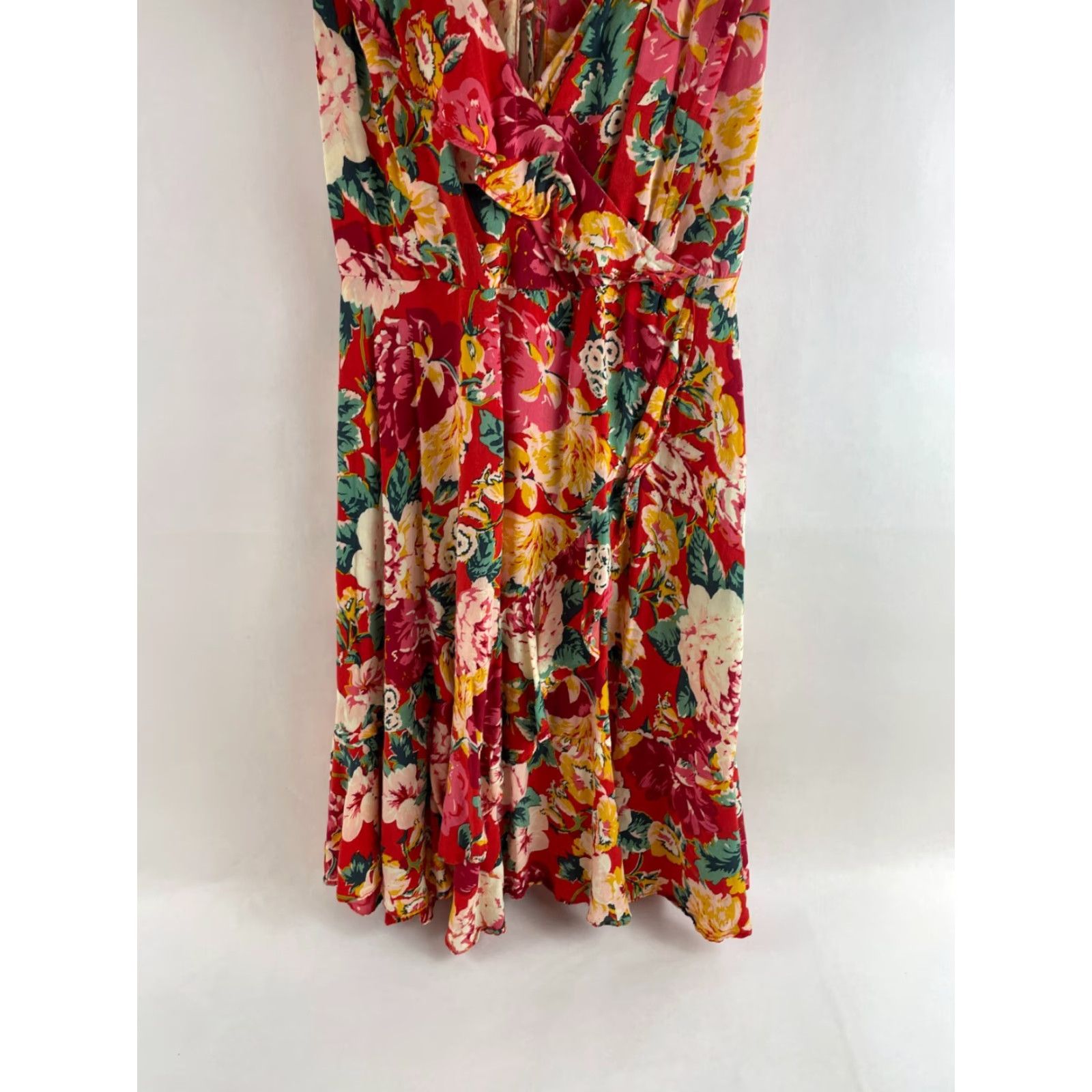 Vintage Maurices Dress Shirt Dress Women Small Red Floral Short Plunging Neck Size 28" / US 6 / IT 42 - 4 Thumbnail