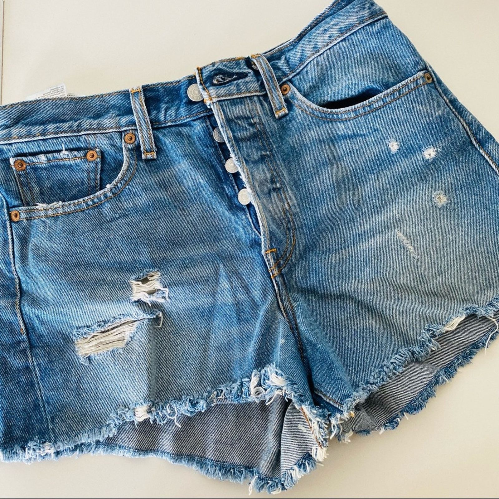 Levi's LEVIS Revolve Blue Button Fly CutOff Denim Jean Short Shorts Size 27" / US 4 / IT 40 - 2 Thumbnail