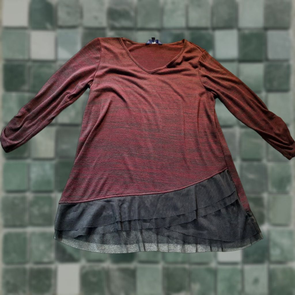 Apt. 9 Apt 9 Womens M Long Sleeve Blouse Tunic Colorful Red Black Maroon Solid Casual All Seasons Size M / US 6-8 / IT 42-44 - 1 Thumbnail