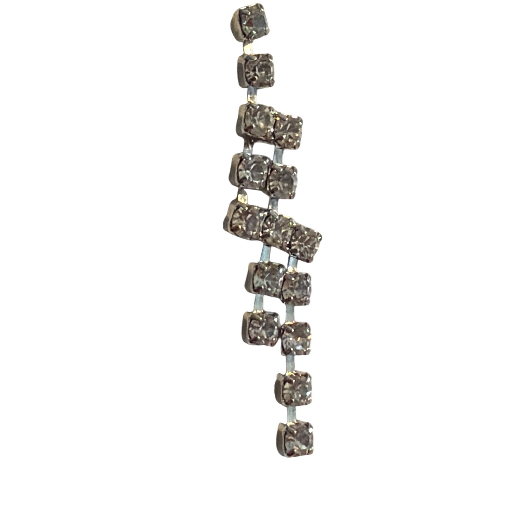 Other Vintage Silver Tone Rhinestone Dangle Earrings Articulated L Size ONE SIZE - 2 Thumbnail