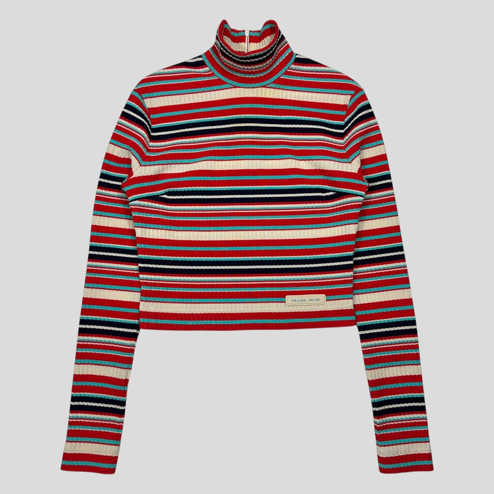 Prada Prada Milano 2018 Candy Striped Textured Cropped Logo Knit S Size S / US 4 / IT 40 - 1 Thumbnail