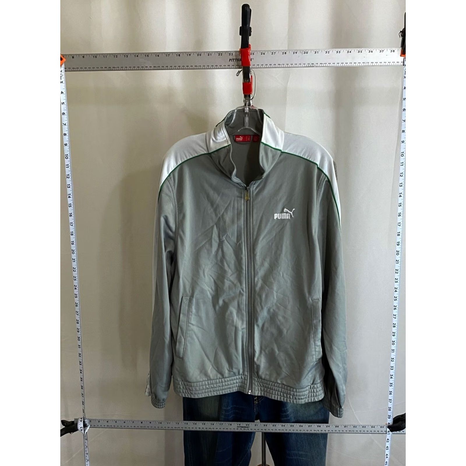 Puma Puma Gray White Green Zippered Track SWEATER Medium M Size US M / EU 48-50 / 2 - 2 Thumbnail