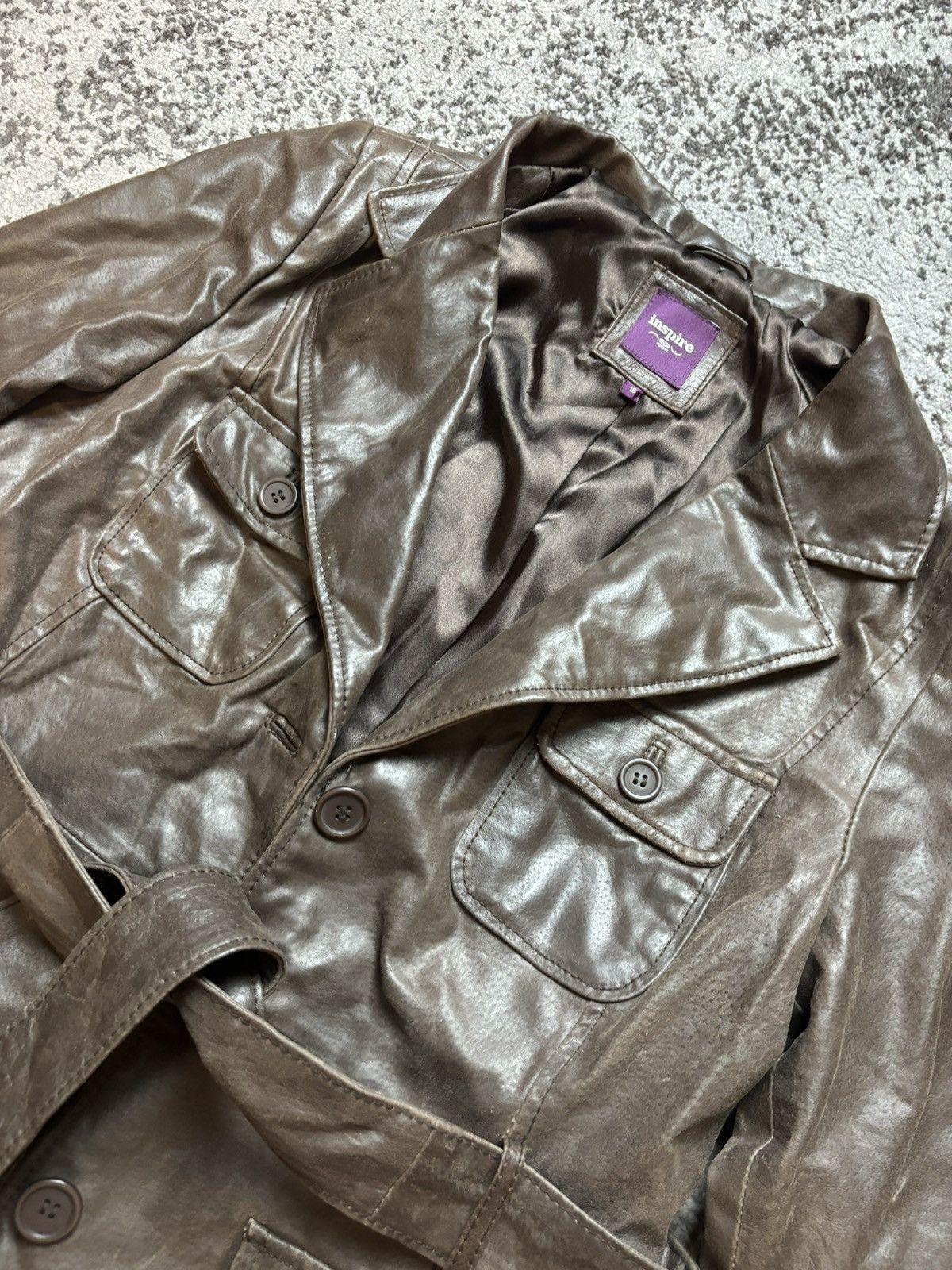 New Look × Vintage Y2K New Look Inspire Vintage Leather Brown Biker Jacket Size XXL / US 16-18 / IT 52-54 - 5 Thumbnail