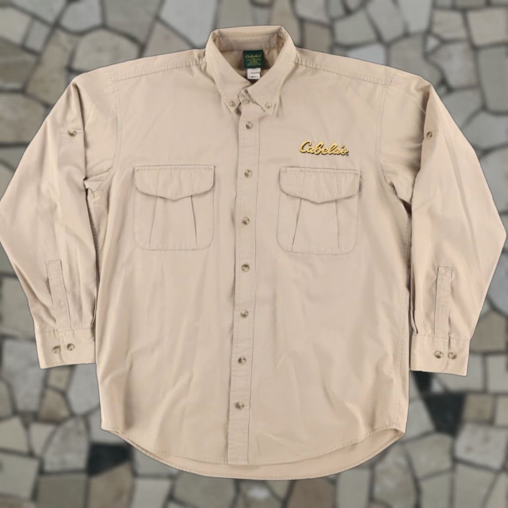 Vintage Cabelas Outfitter Employee Cotton Blend Solid Long Sleeve Button Down Shirt Tan Mens LT Size US L / EU 52-54 / 3 - 1 Thumbnail