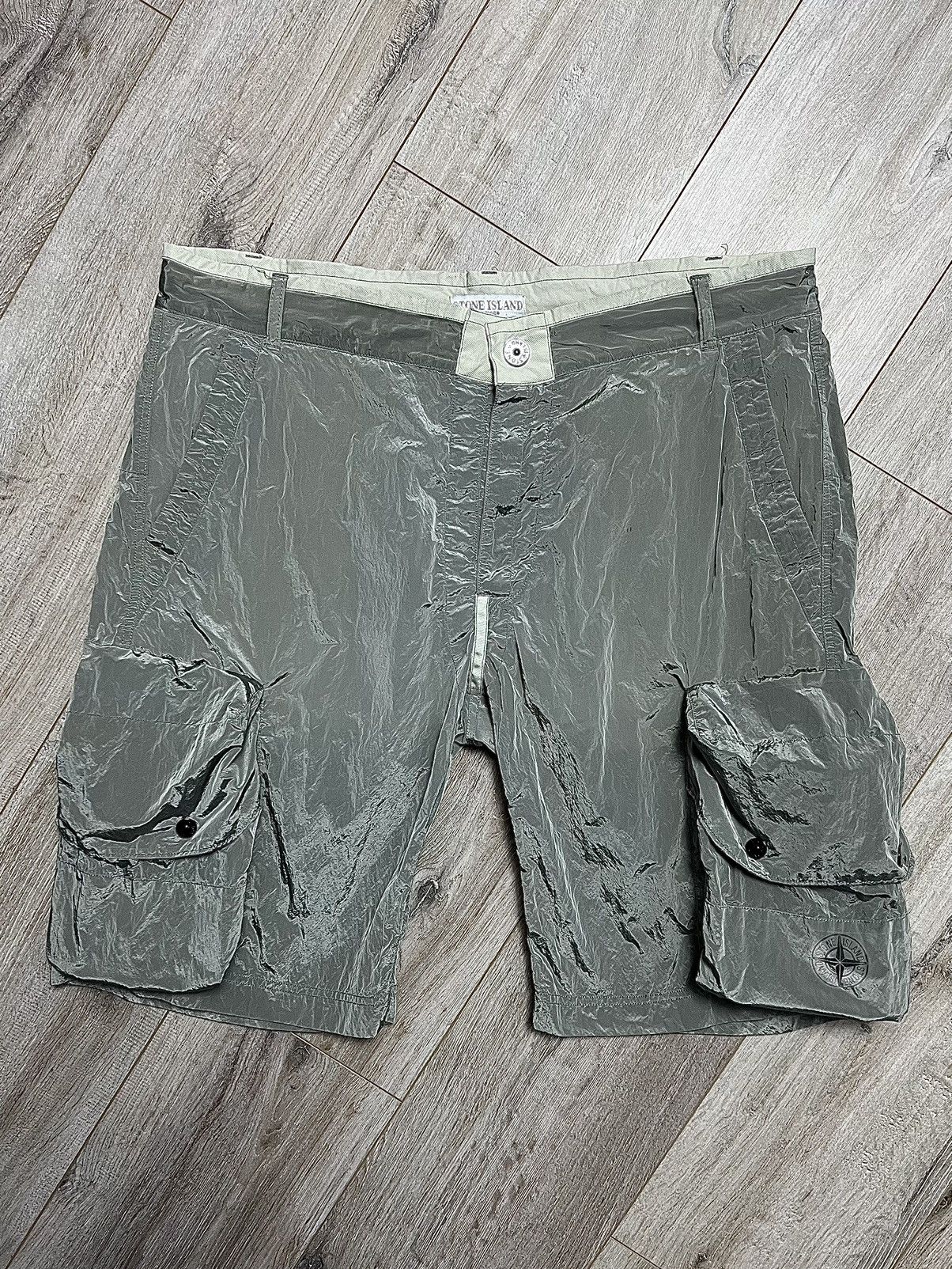 image of Stone Island Shorts Nylon Metal Cargo Multipocket Logo in Silver, Men's (Size 36)