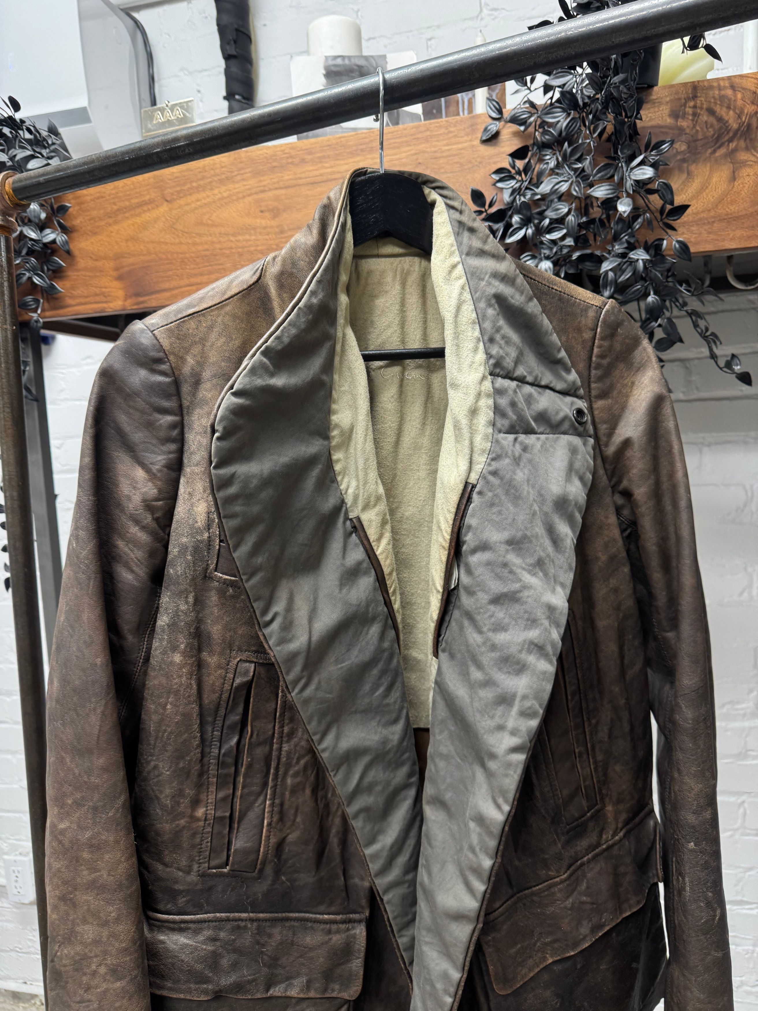 Rick Owens 2000s Rick Owens O&M Era High Neck Collared ‘Dust’ Leather Jacket. Size US M / EU 48-50 / 2 - 3 Thumbnail
