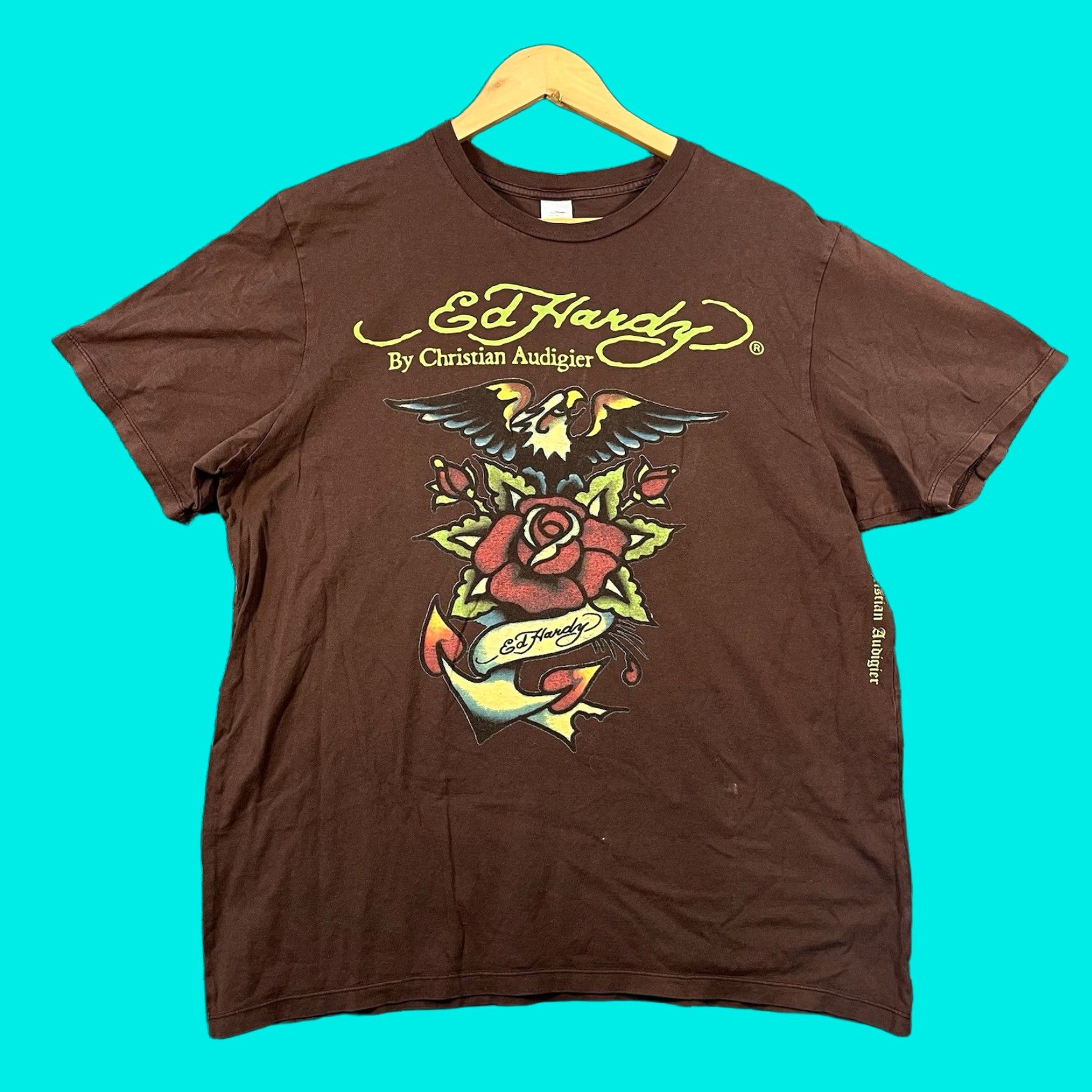 Ed Hardy VINTAGE Ed Hardy T-Shirt Men XL Logo Grunge Rose Eagle Bird Y2K Brown Short Sleeve Knit Regular Brand: Ed Hardy Mens XX Size US XL / EU 56 / 4 - 1 Thumbnail