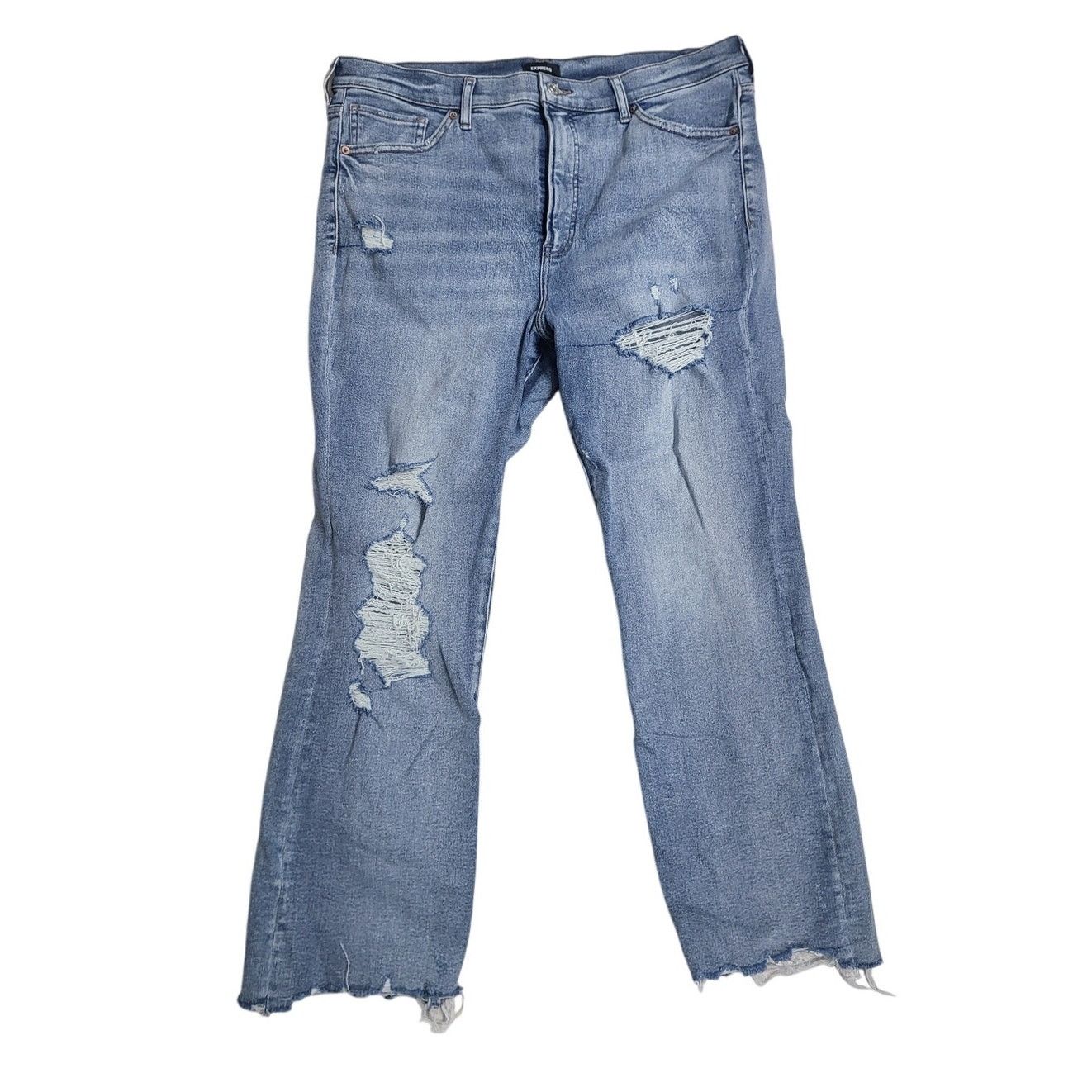 Express Express High Rise Cropped Flare Light Wash Jeans - Size 16L Size 36" / US 14 / IT 50 - 1 Thumbnail