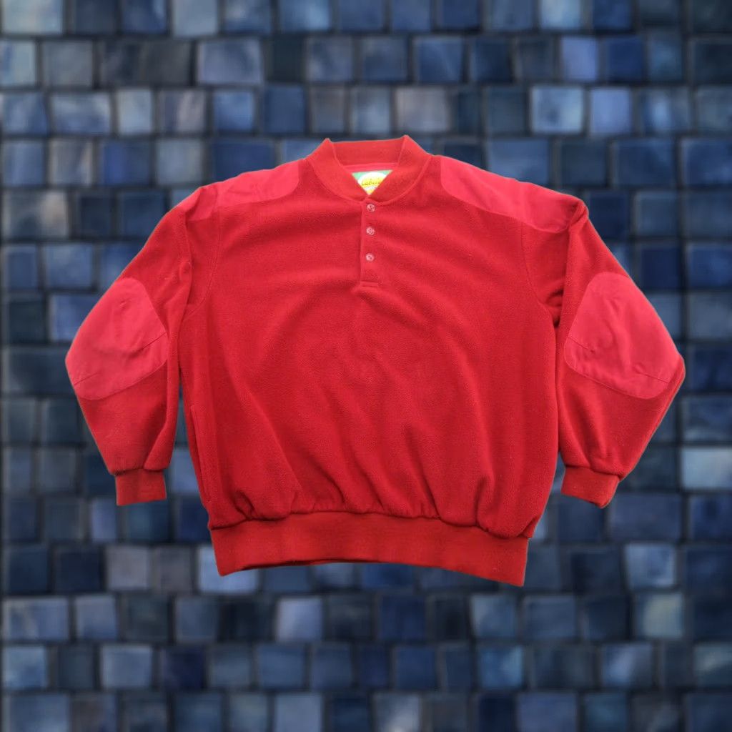 Vintage Cabela's Red Henley Lined Sweater Jacket Mid-Length XL Knit Zip Outer Shell Polyester Elbow Patch 90s Outdoor Mens Fashion Casual Workwear Size US XL / EU 56 / 4 - 1 Thumbnail