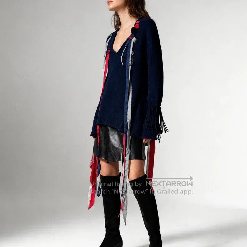 Loewe Loewe Navy blue wool knit fringe sweater, soft and skin-fr Size XS / US 0-2 / IT 36-38 - 3 Thumbnail