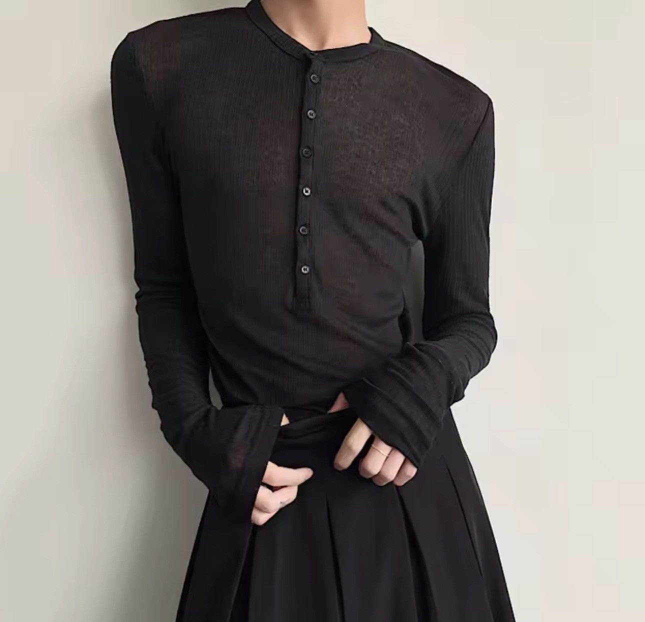 Other Casual Design Thin O-neck Black Streetwear Long Sleeve Size US M / EU 48-50 / 2 - 2 Thumbnail