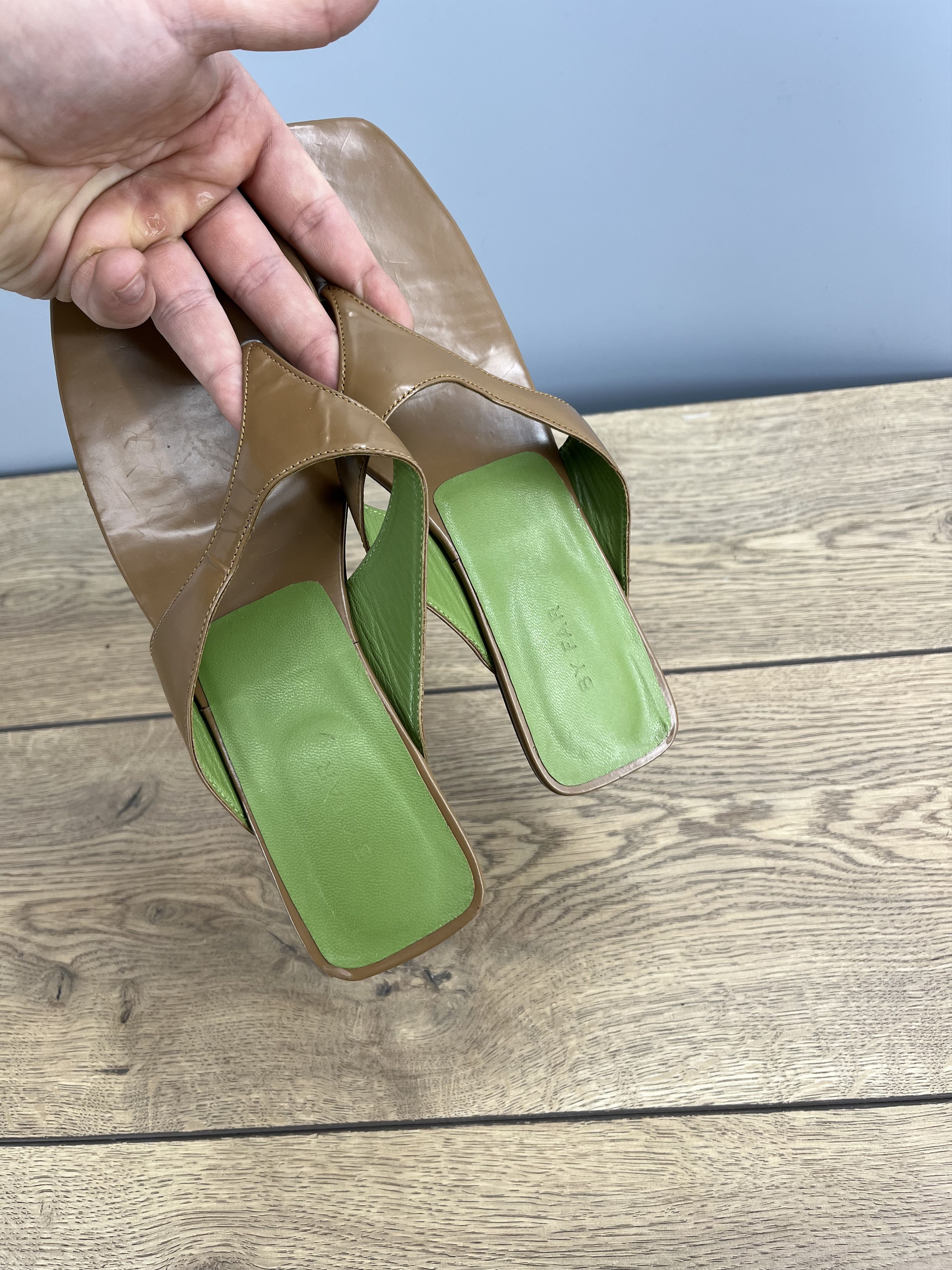 By Far By Far Brown Leather Thong Sandals Square Toe Size US 7.5 / IT 37.5 - 4 Thumbnail