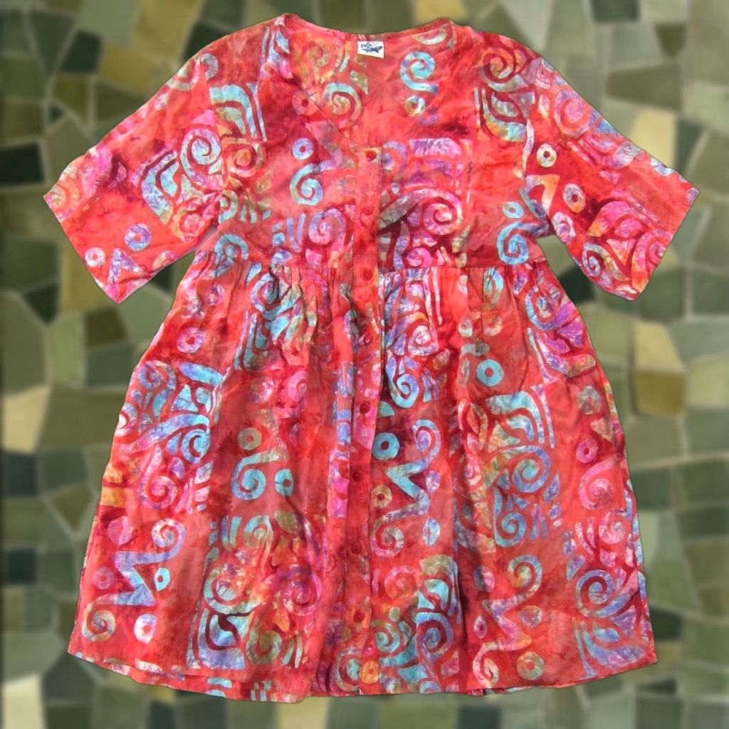 Vintage Vintage Wax Bali Dress Tunic Smock 100% Rayon Pink Blue Tie Dye Short Sleeve M Womens Size 32" / US 10 / IT 46 - 1 Thumbnail