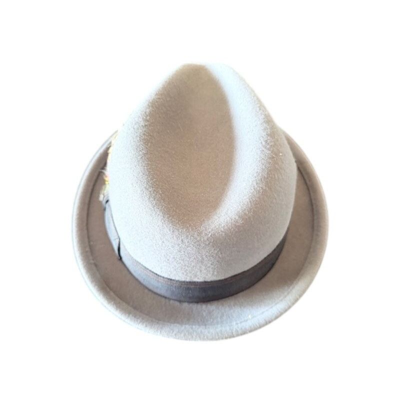 Brixton Brixton Wool Felt Fedora Hat Gray Feather Band Small Size 28 - 4 Thumbnail