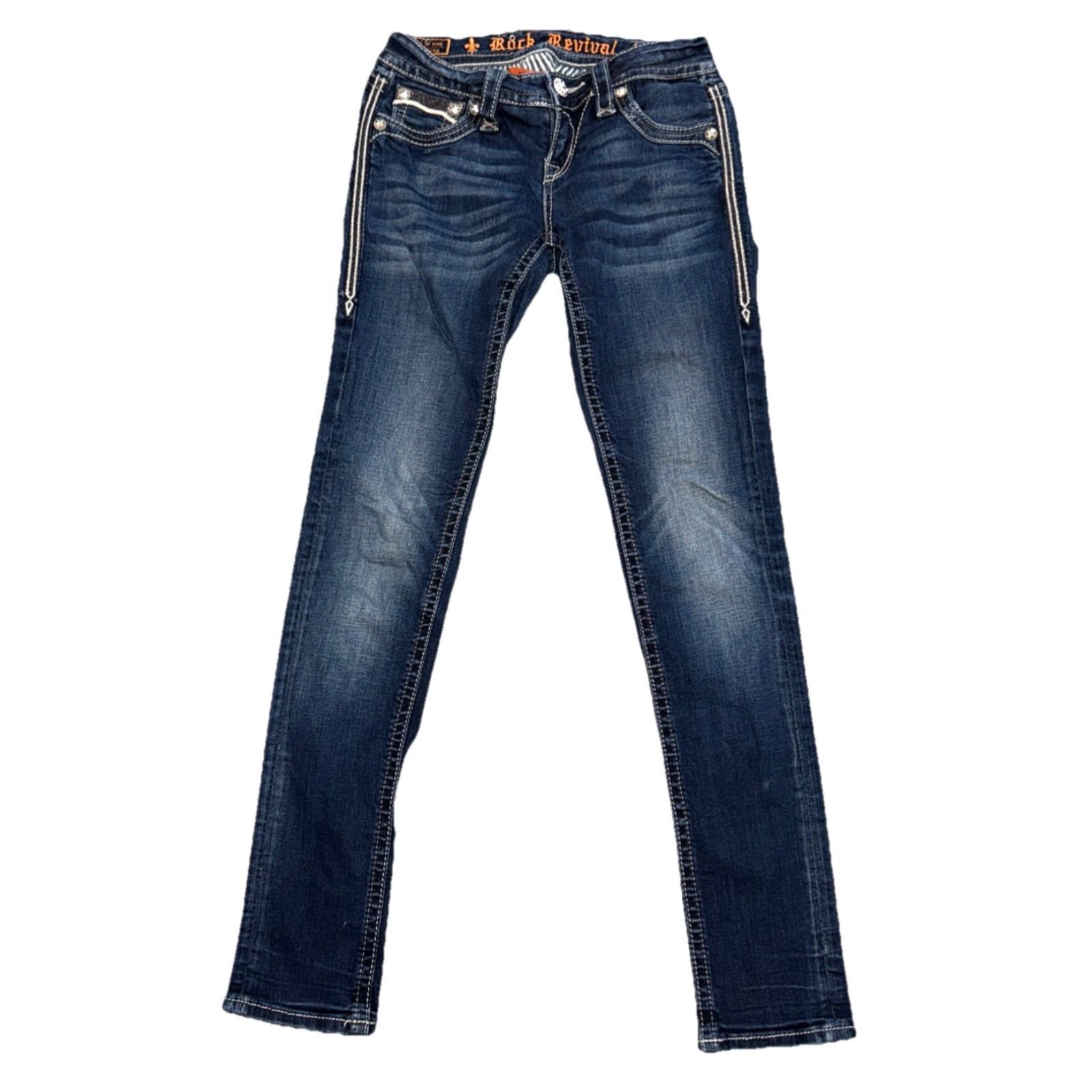 Vintage Rock Revival Jeans Women's 26 Blue Flo Easy Skinny Bling Denim Flap Pocket Y2K Size 26" / US 2 / IT 38 - 2 Thumbnail