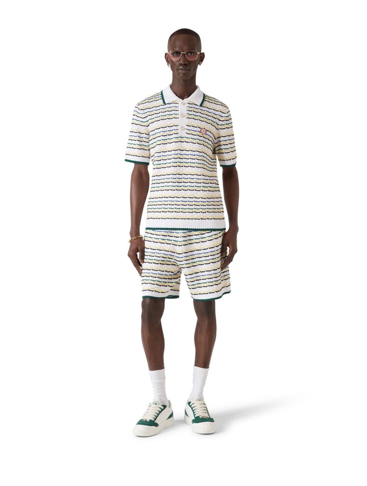 Casablanca $1.2K Tuck Stitch Yellow Stripe Knit Polo & Shorts Size US S / EU 44-46 / 1 - 2 Thumbnail