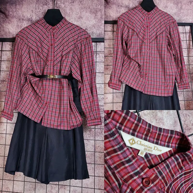 Dior Red Wool Plaid Long Sleeve Cardigan 0089