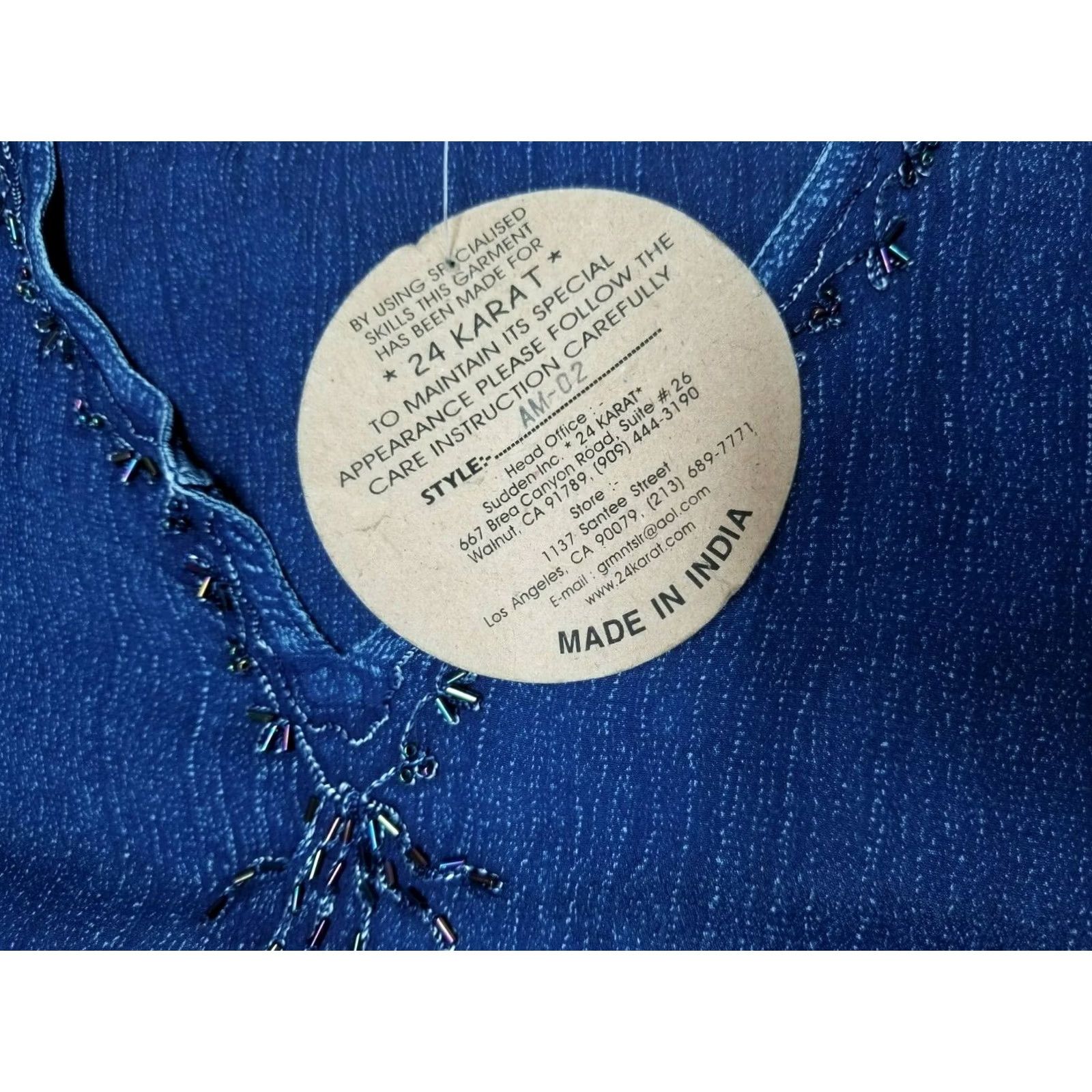 Denime 24 Karat Womens Top Medium Blue Denim Long Sleeves Embellish Sequin Beads Casual Size M / US 6-8 / IT 42-44 - 4 Thumbnail