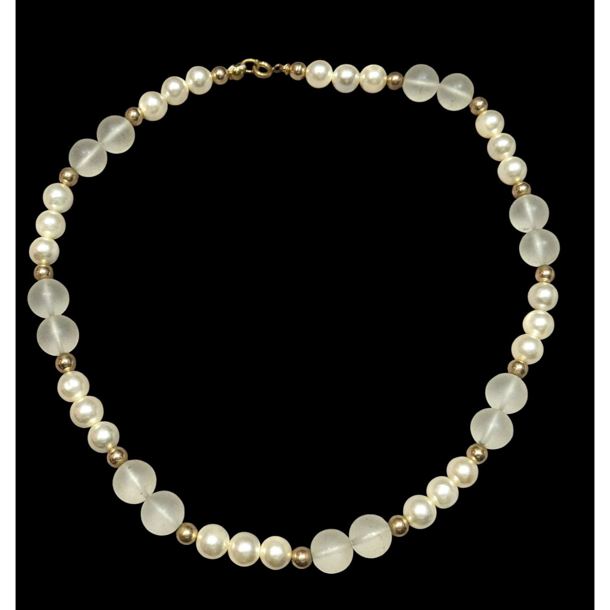 Other Vintage Frosted Glass & Faux Pearl Necklace With Gold Tone B Size ONE SIZE - 1 Thumbnail