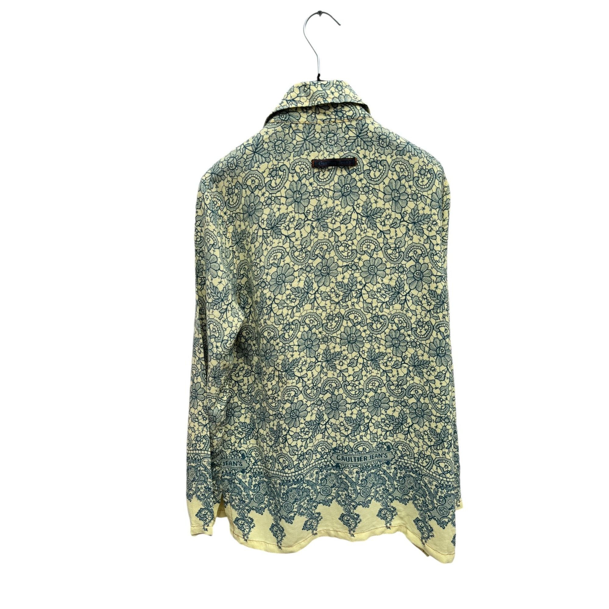 Jean Paul Gaultier Vintage Yellow Navy Viscose Floral Shirt Size M / US 6-8 / IT 42-44 - 3 Thumbnail