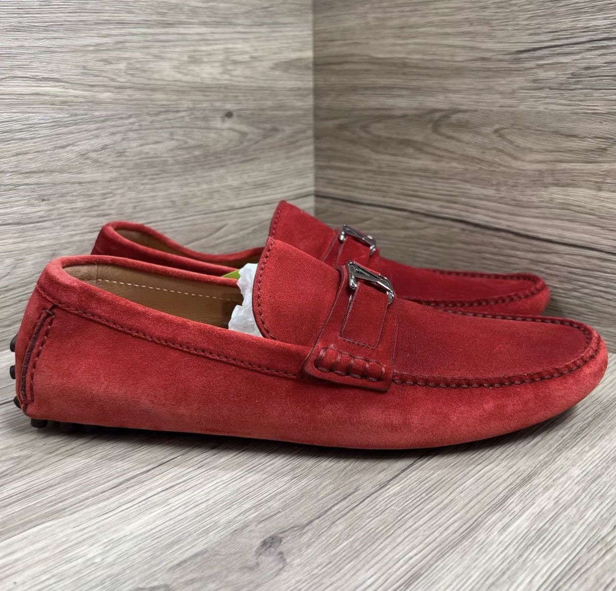Louis Vuitton Louis Vuitton Hockenheim Red & Silver LV Logo Loafers J41 Size US 7.5 / EU 40-41 - 3 Thumbnail