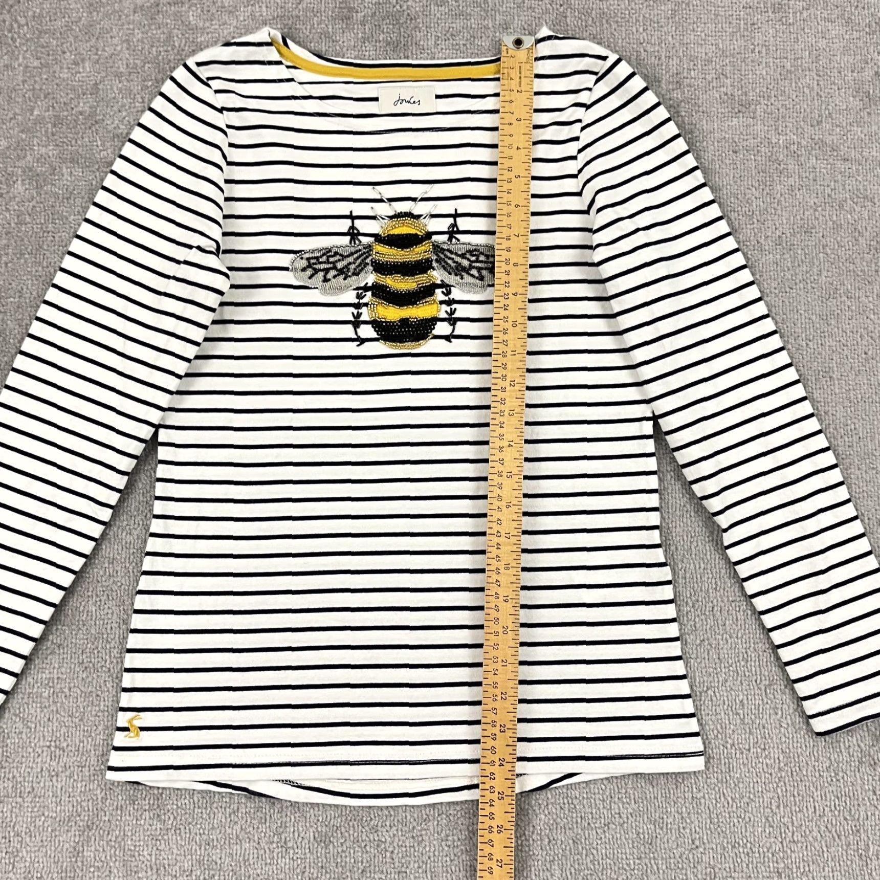 Vintage Joules Shirt Women US 6 Striped Beaded Bumble Bee Embellished Jersey Crew Neck Long Sleeve White Womens Size M / US 6-8 / IT 42-44 - 4 Thumbnail