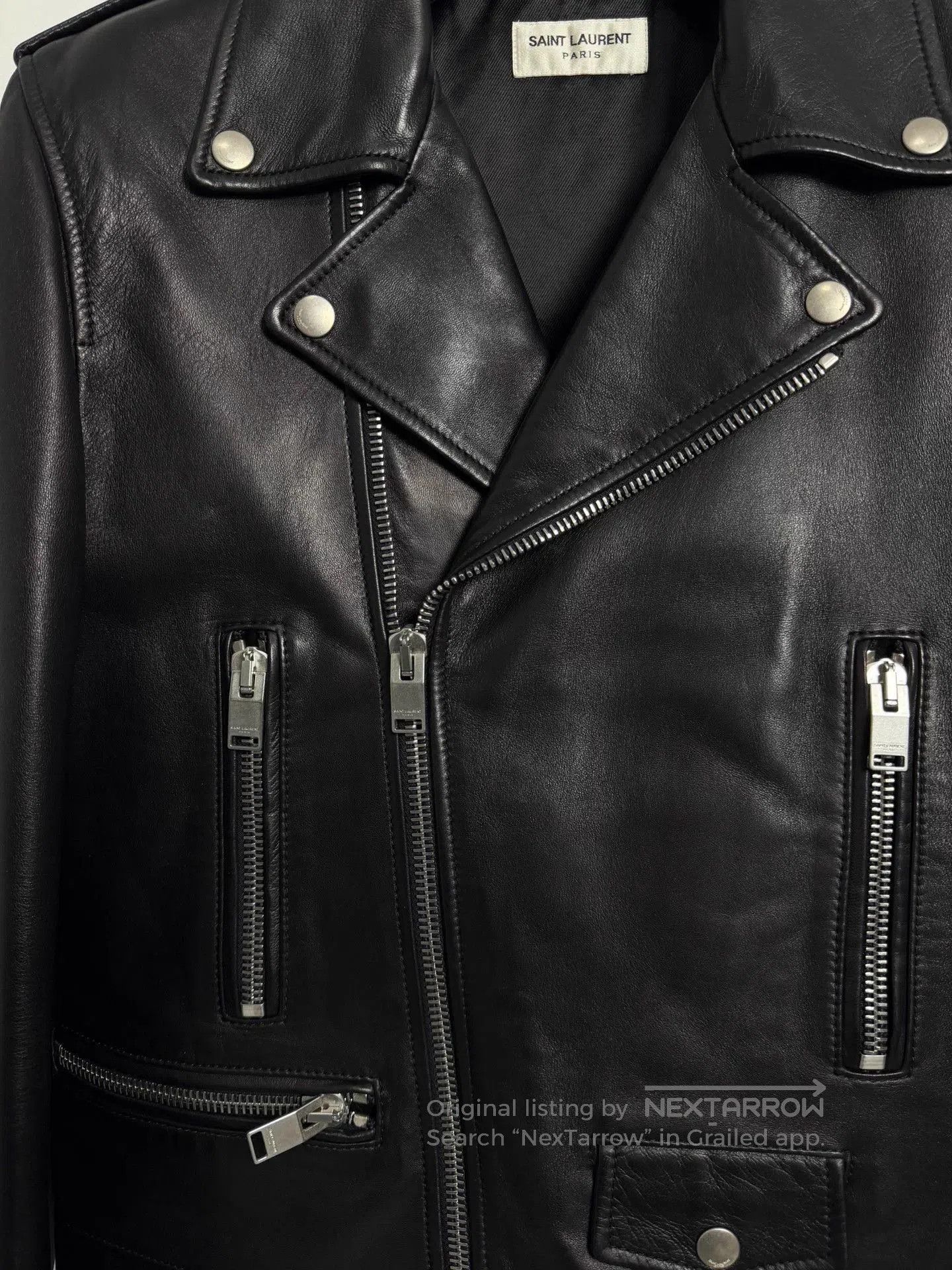 Saint Laurent Paris Black Leather Biker Jacket. Size US M / EU 48-50 / 2 - 3 Thumbnail