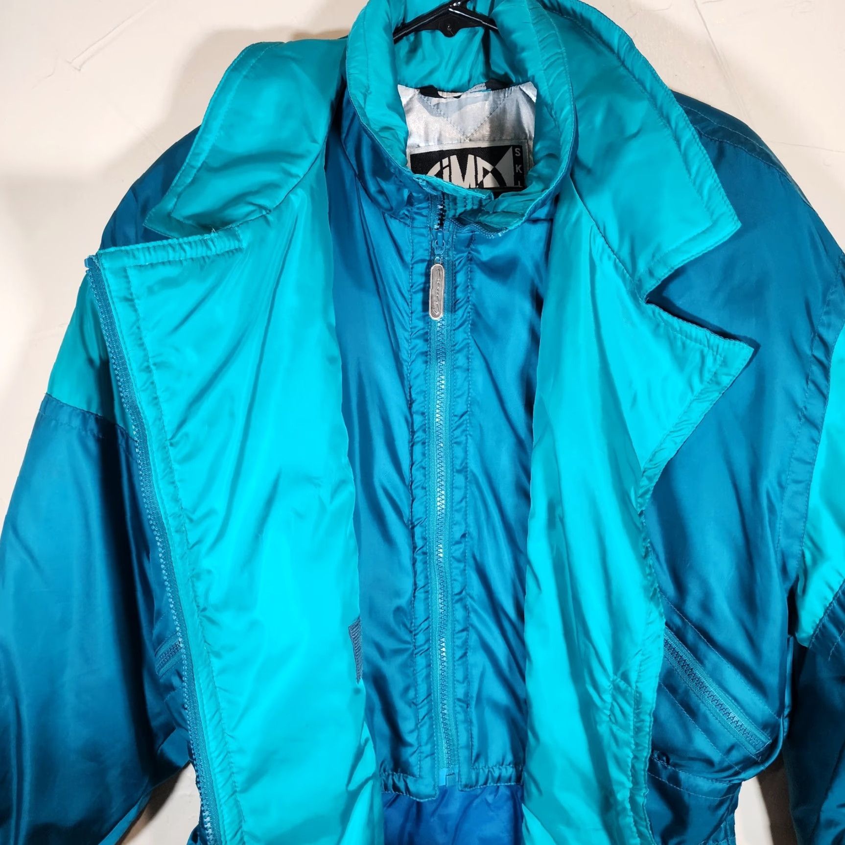 Altea VINTAGE Cima Ski Wear Jacket Womens 10 Blue Puffer Short Stand-Up Collar Nylon Zip Full Zipper Logo Windproof 80s 90s Retro Funky Size L / US 10 / IT 46 - 6 Thumbnail