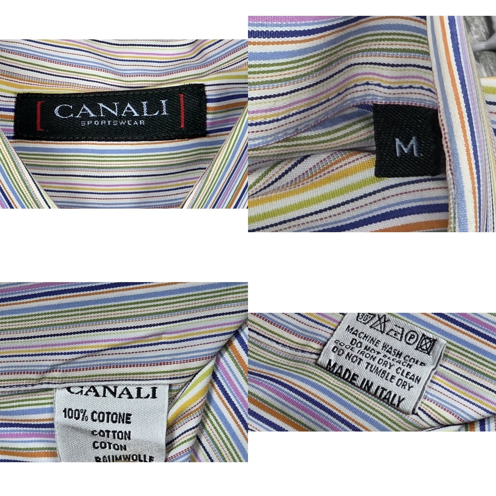 Canali Canali Mens Button Up Multicolor Stripe Dress Shirt Sz M Long Sleeve Italy Made Size 40R - 8 Thumbnail