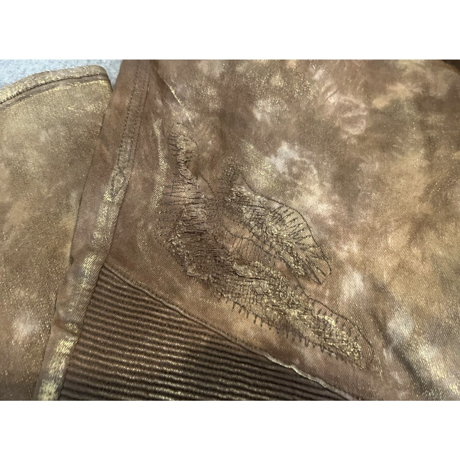 Vintage Rock Revival Jeans Distressed Gold Mens 38x33 NWT Moto Jezek Denim Biker Cotton/Elastane Jeans Mens Distressed Gold 38x33 NWT Size US 38 / EU 54 - 6 Thumbnail