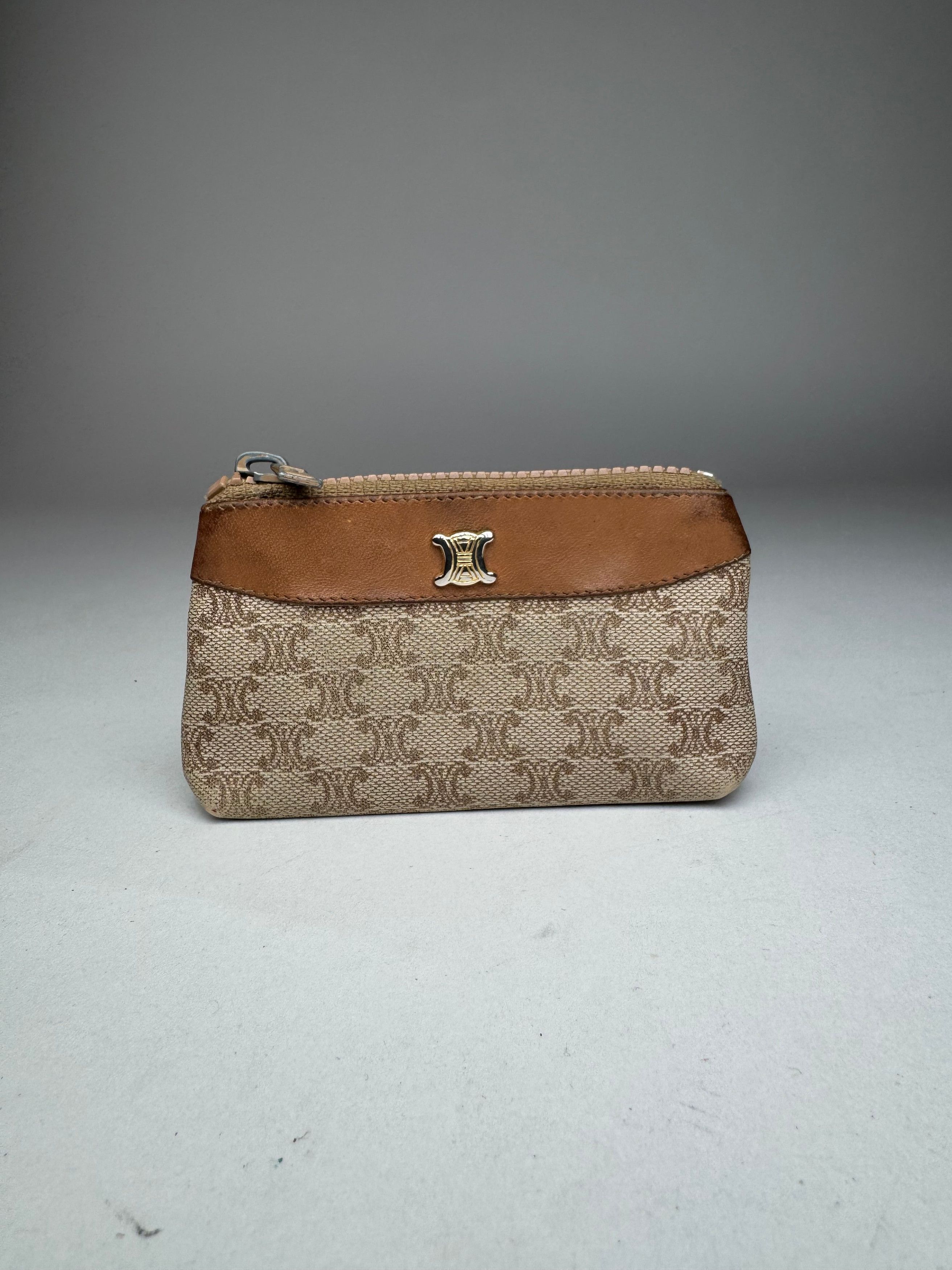 Celine Vintage Paris Leather Monogram Purse Beige Brown Size ONE SIZE - 1 Thumbnail