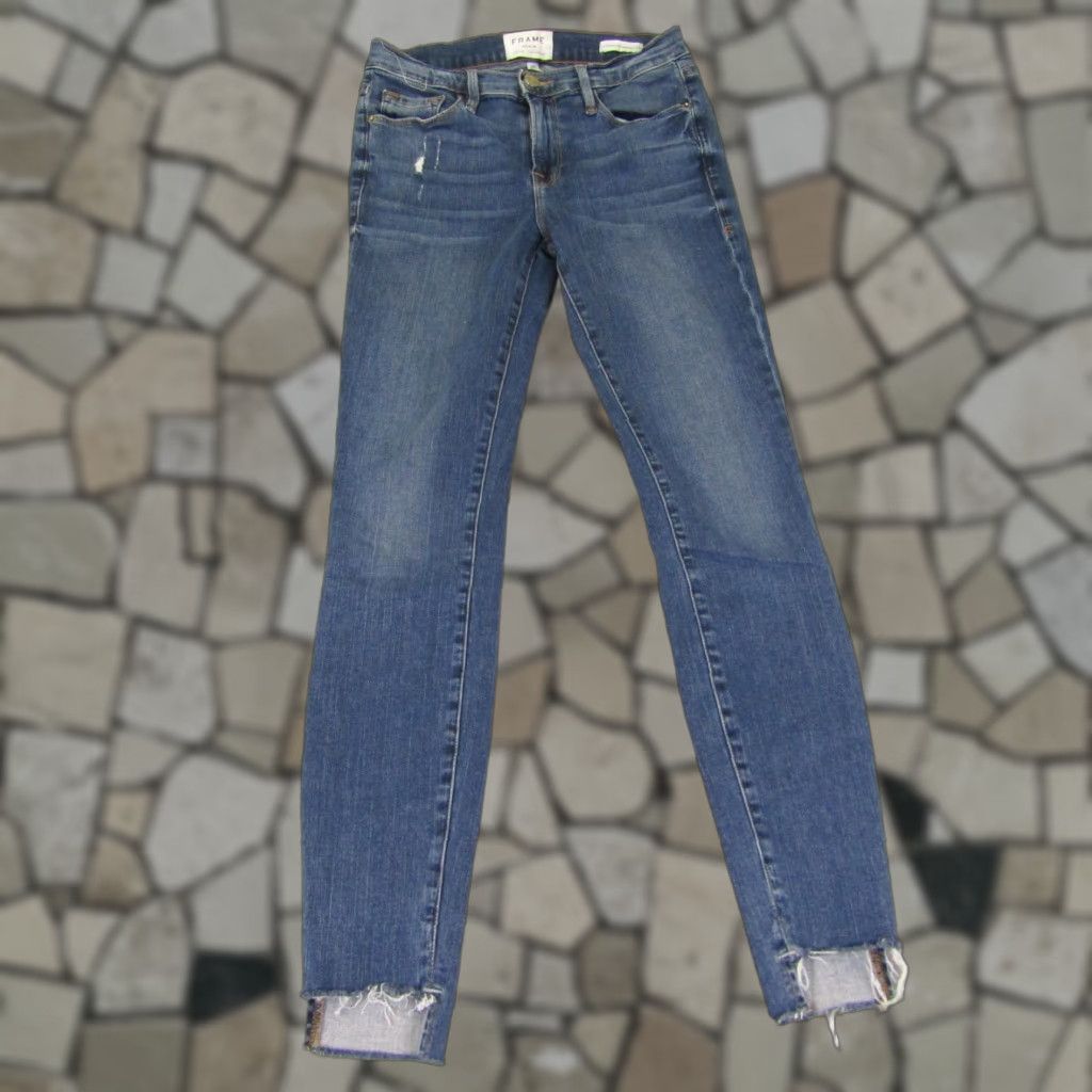 Frame FRAME Jeans Womens 25 Blue Denim Le Skinny de Jeanne Crop Frayed Whisker Crop Slim 27.5in Denim Jeans Womens FRAME Le Skinny De Jeanne Size 42" / US 20 - 1 Thumbnail