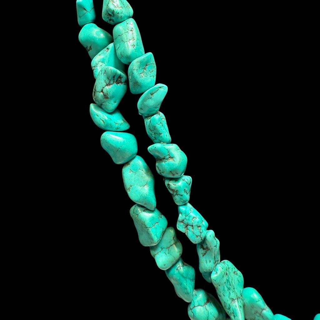 Vintage TURQUOISE Sterling Silver Double Strand 1/2”-3/4” Genuine Na Size ONE SIZE - 5 Thumbnail