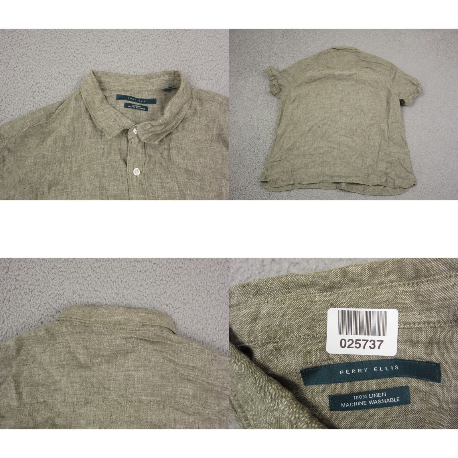 Perry Ellis Perry Ellis Shirt Adult 2XL Green 100% Linen Button Up Men Camp Short Sleeve Crew Neck Collared Casual Vintage: No Size US XXL / EU 58 / 5 - 8 Thumbnail