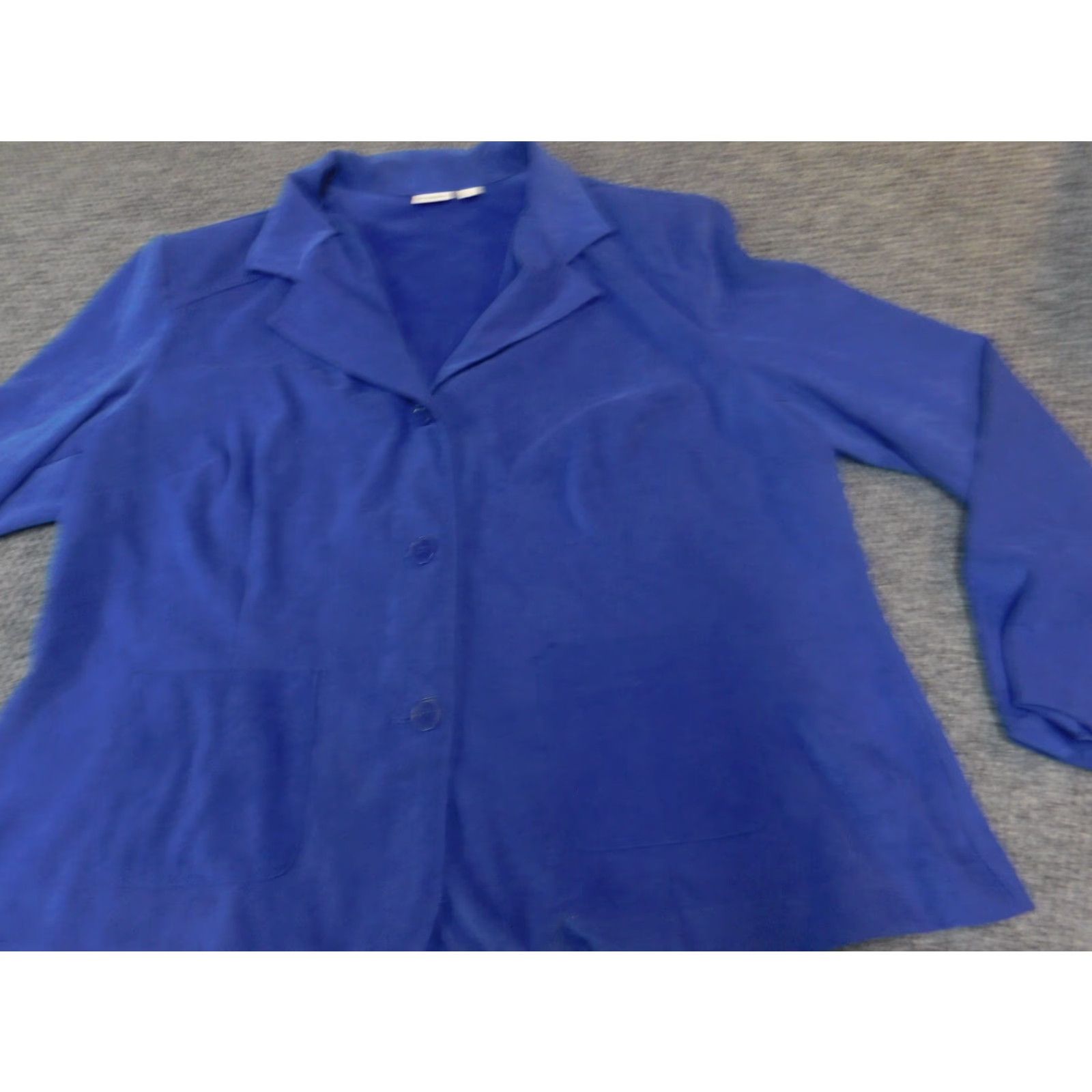 Vintage Cato Blazer Womens 24W Blue One-Button Notch Lapel Short Sleeve Solid Modern Tuxedo Lightweight Fall Winter Plus Size Jacket Coat Size 4XL / US 24-26 - 2 Thumbnail