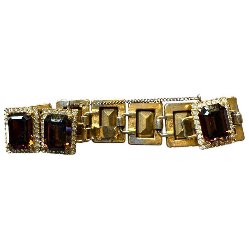 Vintage BELLINI Vintage Signed Gold Tone Rhinestone Emerald Cut Brow Size ONE SIZE - 7 Thumbnail