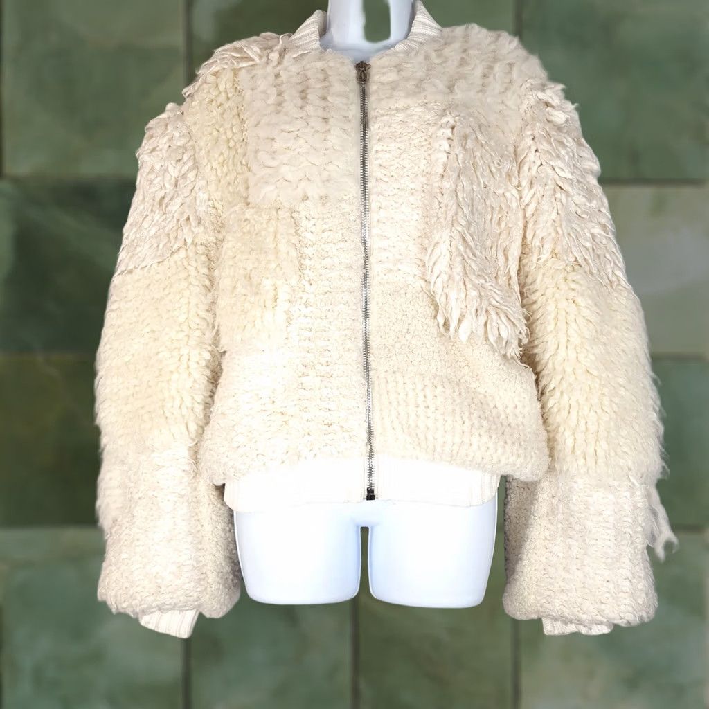 Helmut Lang VINTAGE Helmut Lang Jacket Womens XS White Shearling Wool Bomber Zip Size XS / US 0-2 / IT 36-38 - 1 Thumbnail