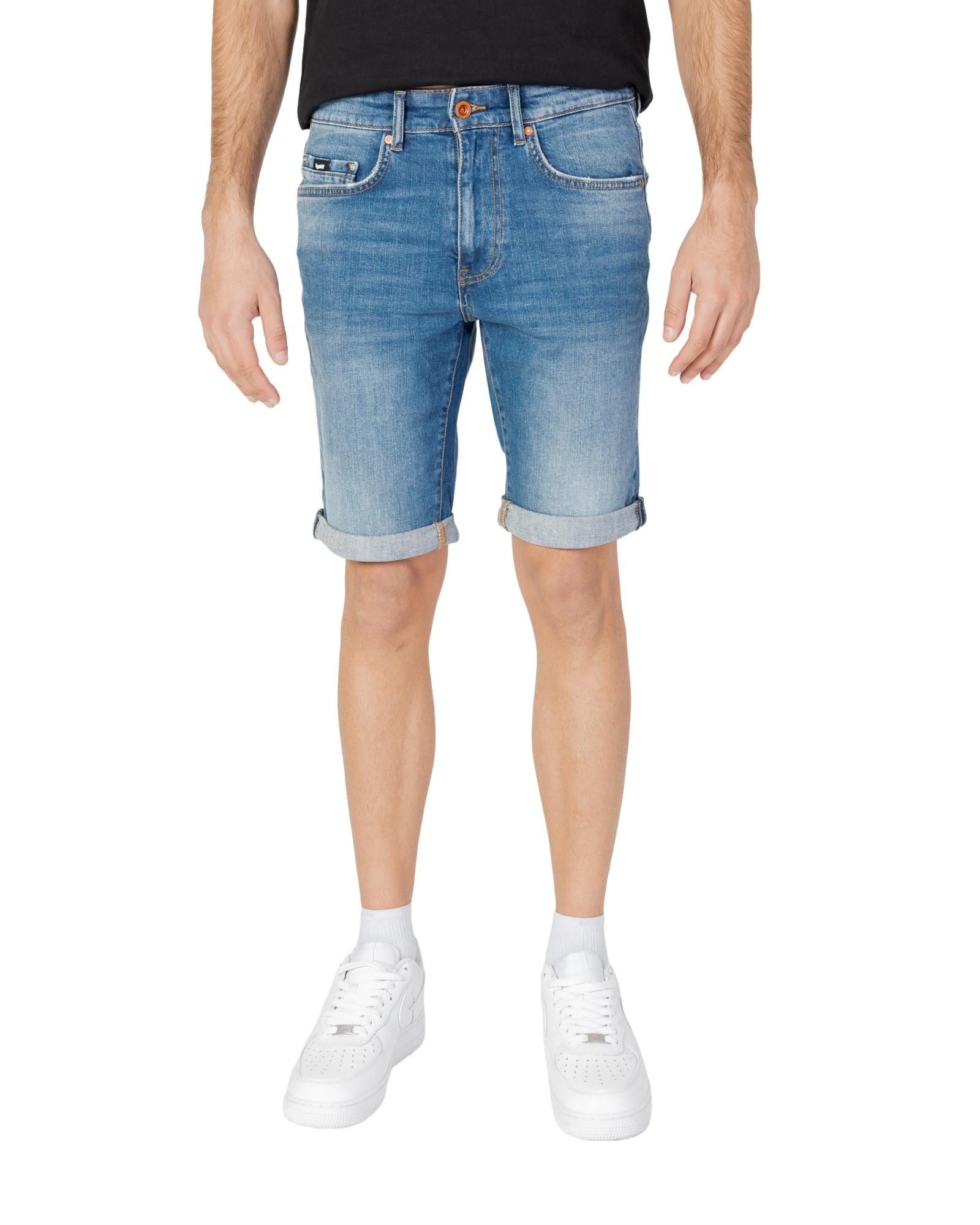 image of Gas Blue Cotton Shorts With Front And Back Pockets in Light Blue, Men's (Size 28)