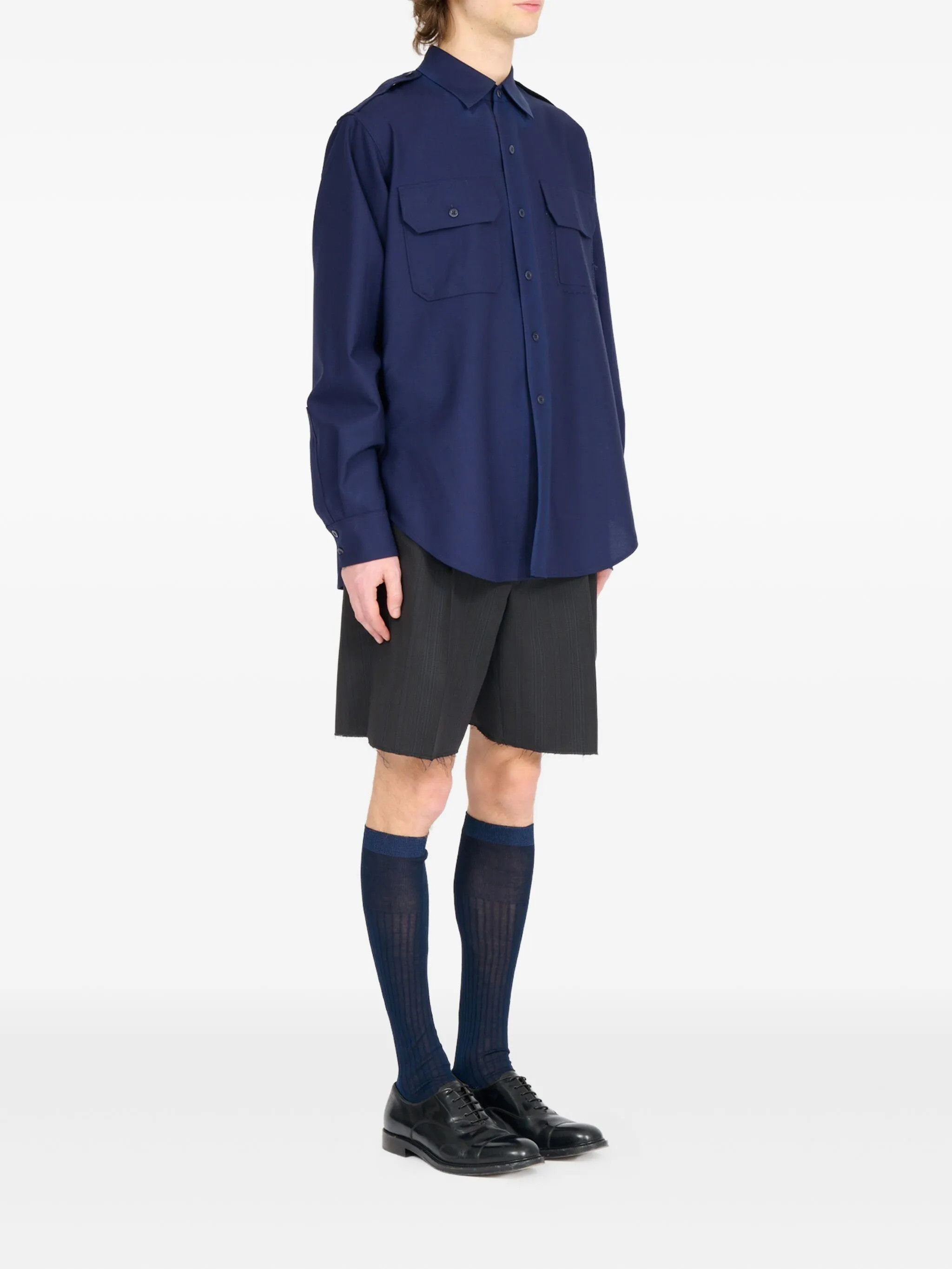 Maison Margiela o1w1db10526 Wool Shirt in Navy Blue Size US M / EU 48-50 / 2 - 3 Thumbnail