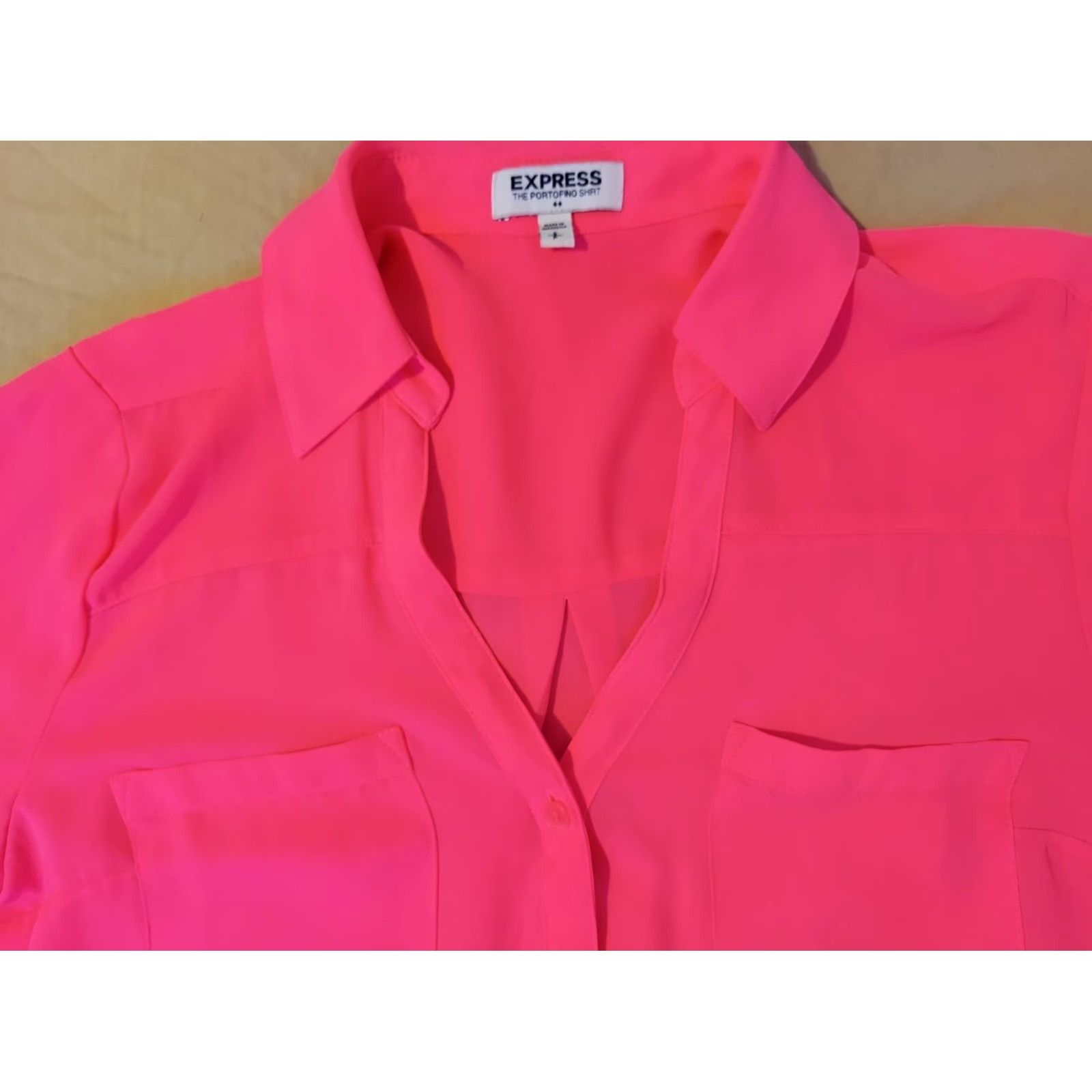Express Womens Express Shirt Blouse S Small Pink Button Long Sleeve Collared Casual Seasonal Womens Size S / US 4 / IT 40 - 2 Thumbnail