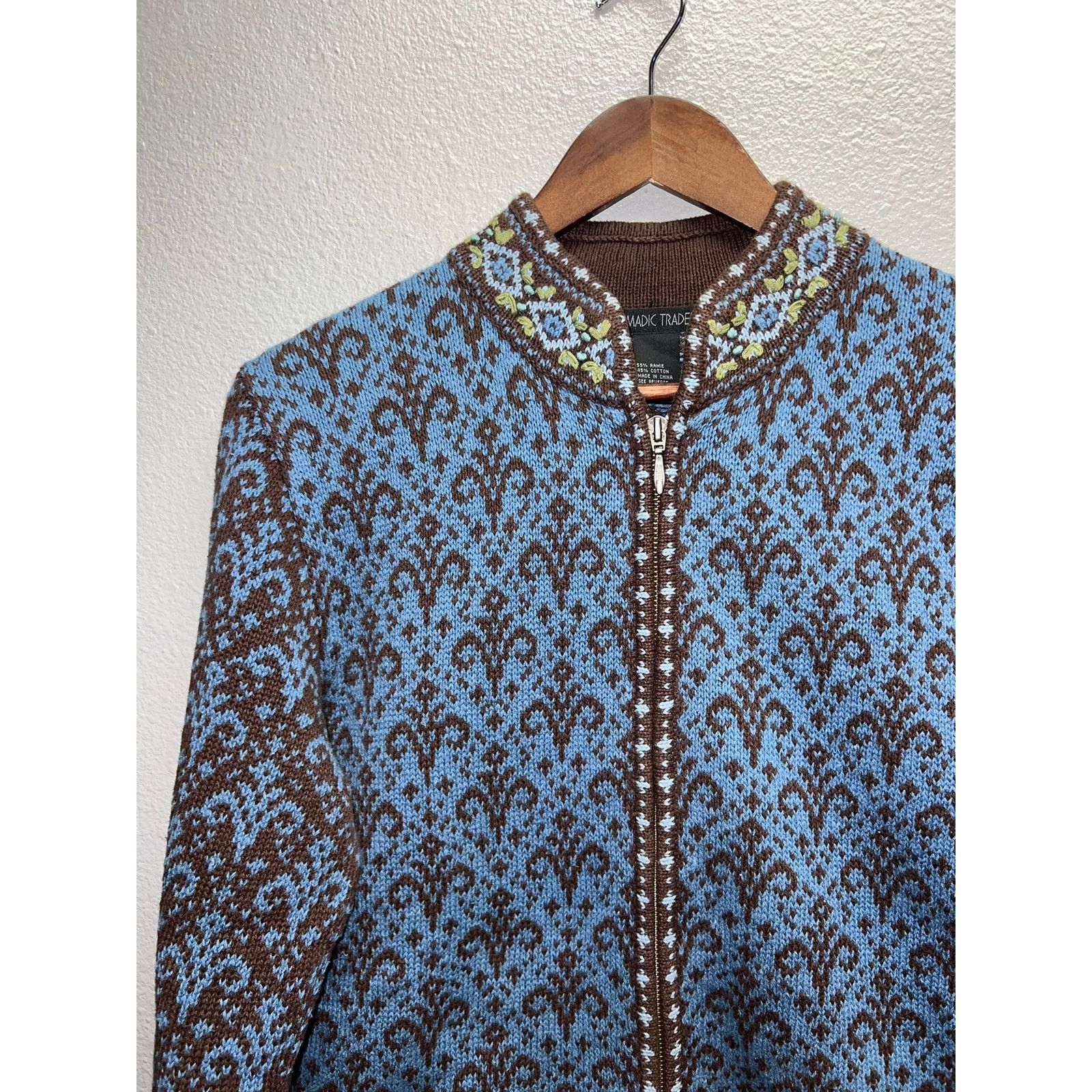 Vintage Womens Nomadic Traders Cardigan Sweater Zip Up Blue Medium Size M / US 6-8 / IT 42-44 - 3 Thumbnail