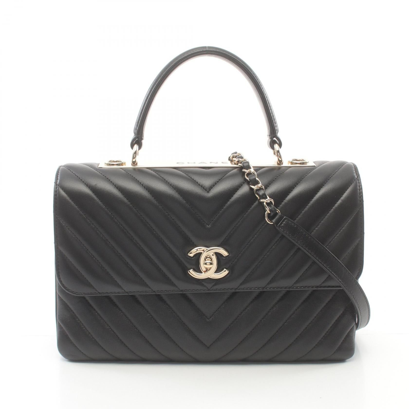 Chanel Chanel Trendy Cc Top Handle Handbag Lambskin Black Gold Hardware Size ONE SIZE - 1 Thumbnail