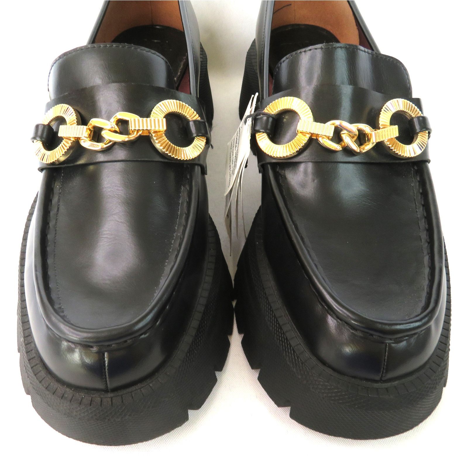 Zara ZARA Women Black Chunky Lug Sole Loafers w/ Gold Ring Size US 9 / IT 39 - 5 Thumbnail