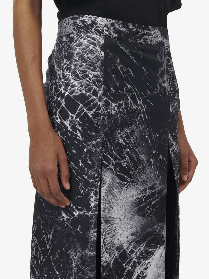 Alexander McQueen o1srvl11e0326 Smashed Screen Split Skirt in Black/White Size 28" / US 6 / IT 42 - 5 Thumbnail