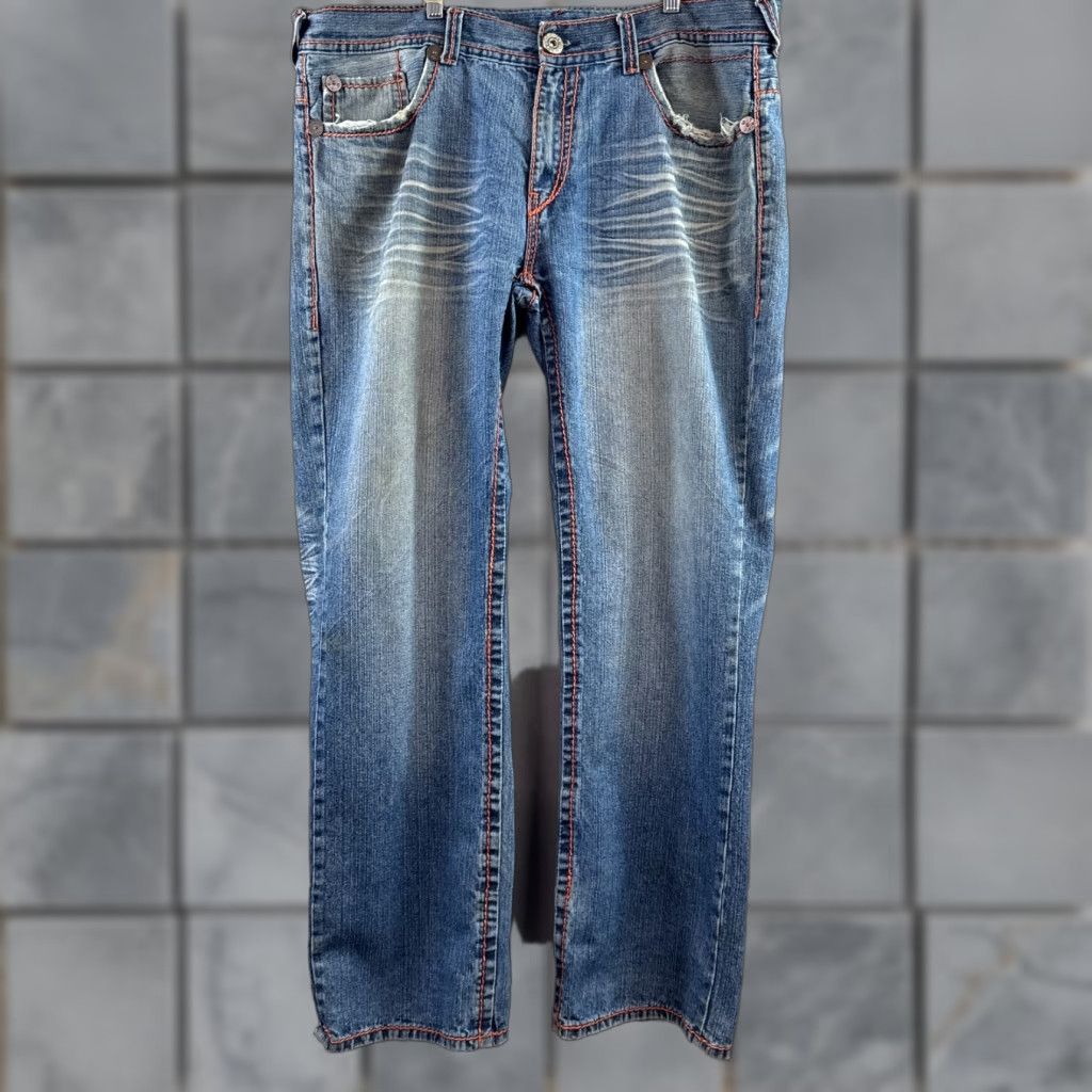 True Religion True Religion Jeans Men 42x34 Bobby Big T Thrashed Destroyed Denim Pants Denim Blue 5-Pocket Regular Fit Straight Mid Rise Jeans Mens Size US 42 / EU 58 - 1 Thumbnail